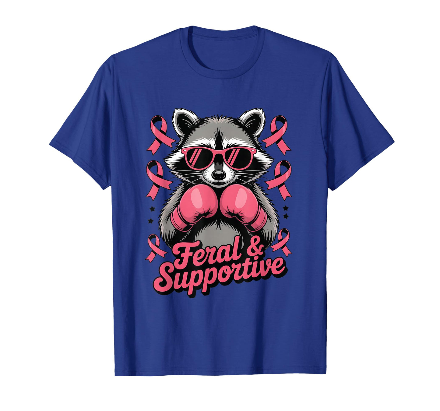 Feral and Supportive Breast Cancer Supporter Squad Raccoon T-Shirt