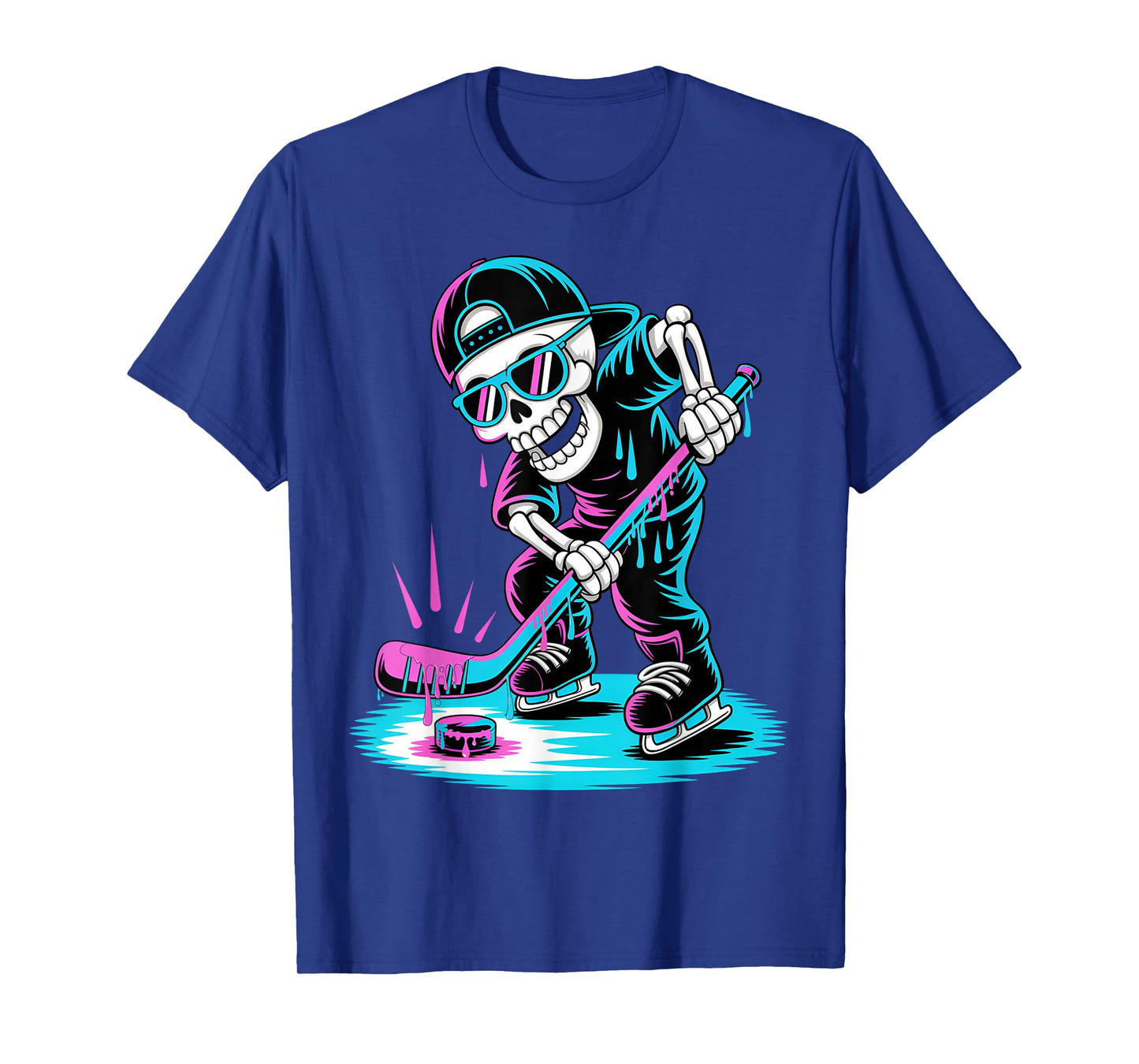 Halloween Skeleton Hockey Drip Boys Youth Dripping Hockey T-Shirt