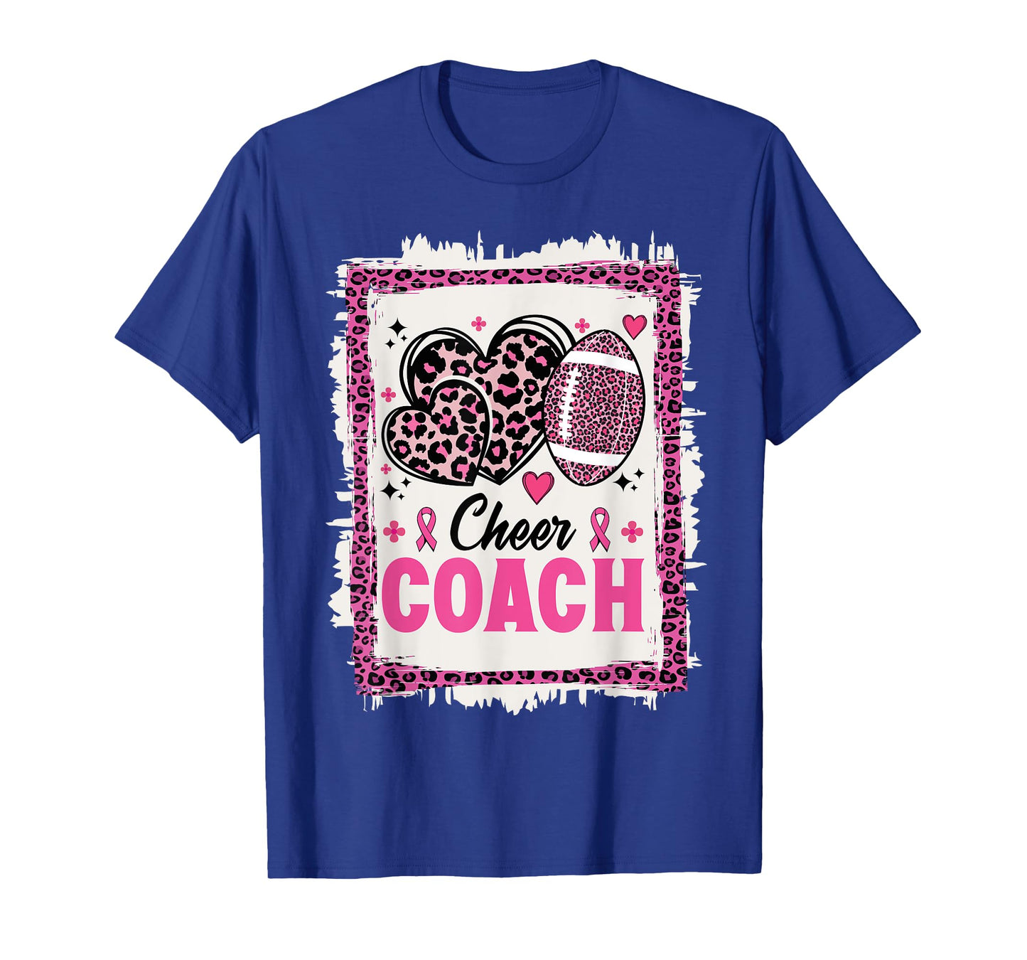 Cheer Coach Leopard Cheerleading Football Breast Cancer T-Shirt
