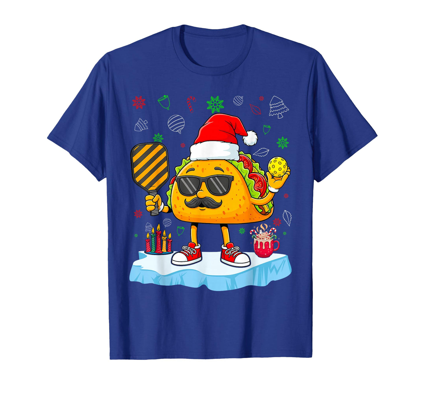 Taco with Santa Hat Playing Pickleball Christmas Party T-Shirt