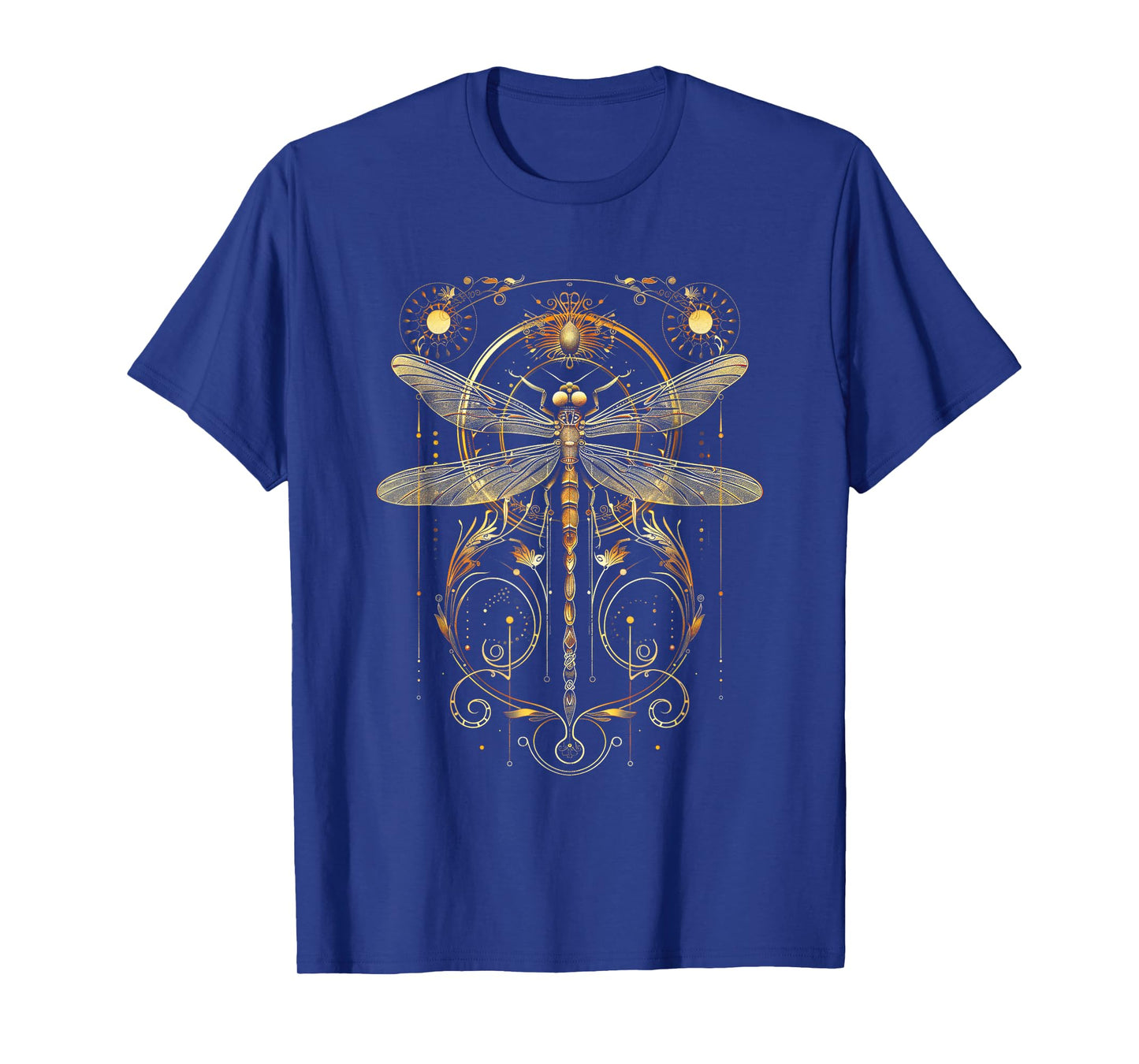 Ornate Victorian Art nouveau Nature Insect Black Elegant Gold Steampunk Dragonfly T-Shirt, Unisex-Adults, Short Sleeve, T-Shirt, Size: Small