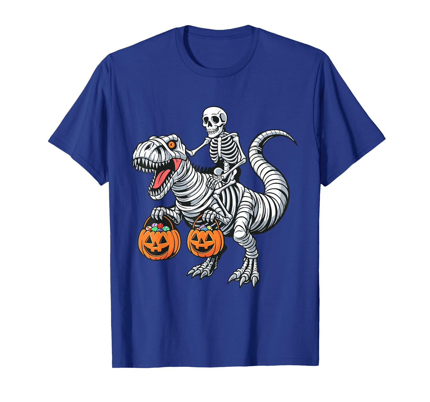 Halloween Kids Boys Dinosaur T rex Pumpkin Skeleton Riding T-Shirt
