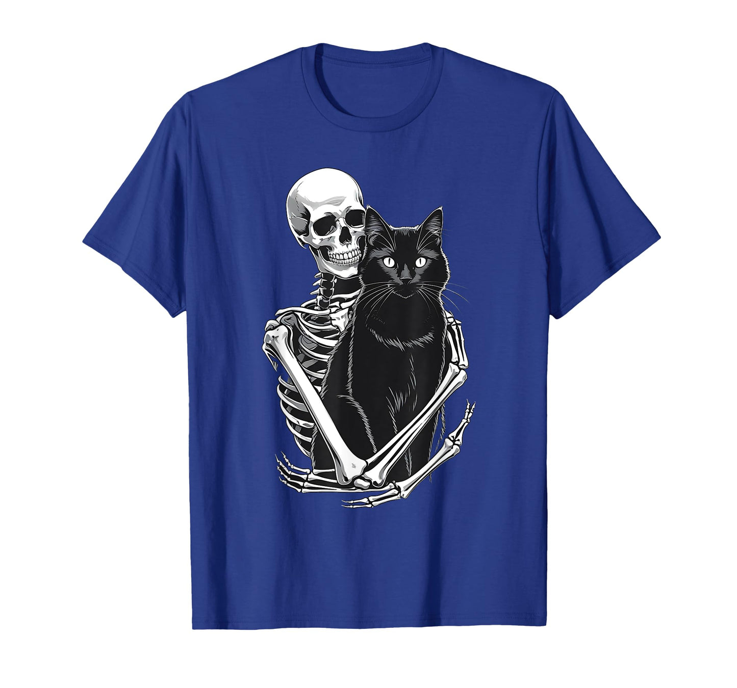 Halloween Skeleton Hugging Black Cat Gothic Black Cat Lover T-Shirt