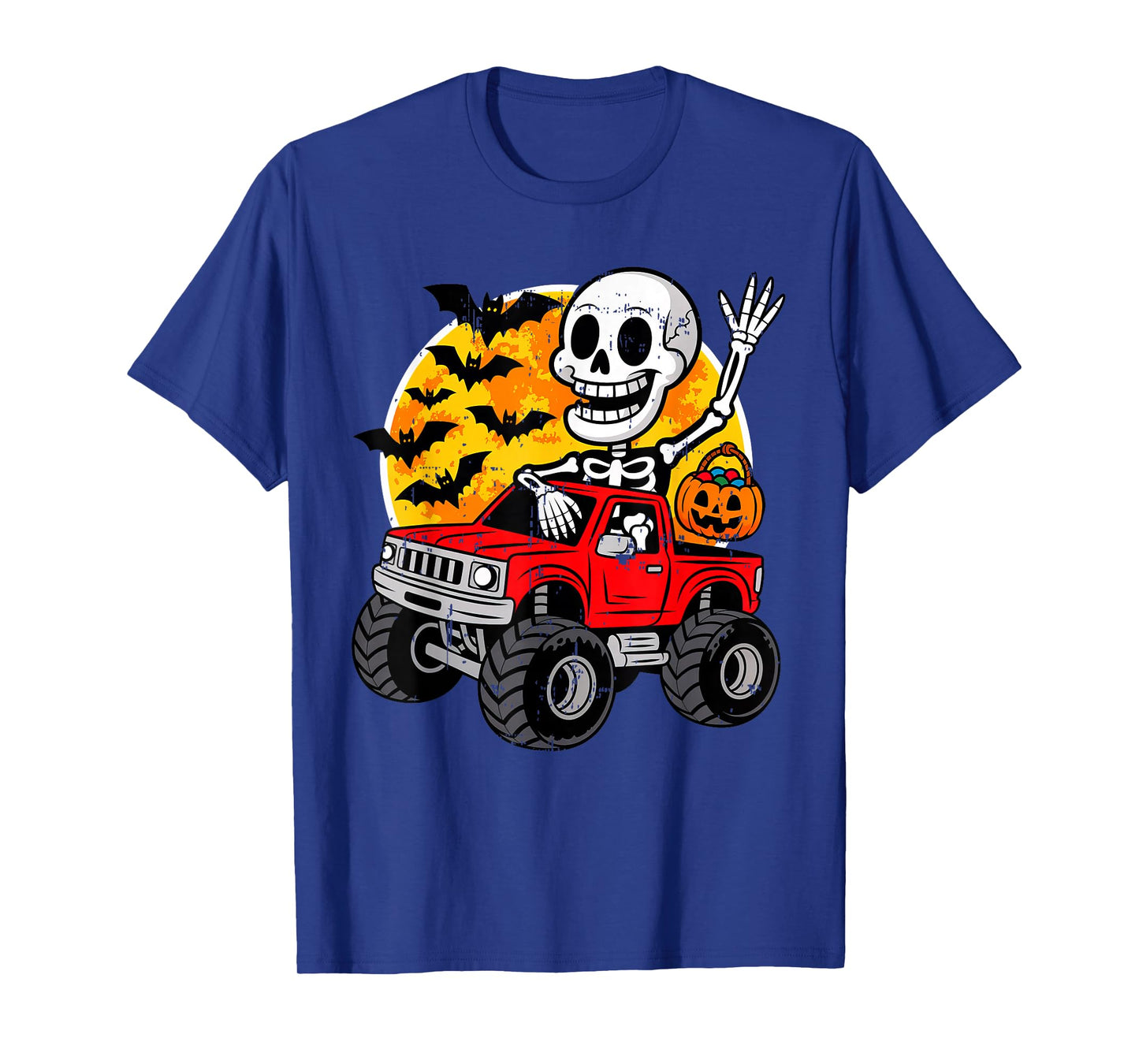 Skeleton Monster Truck Moon Pumpkin Halloween for Boys Kids T-Shirt