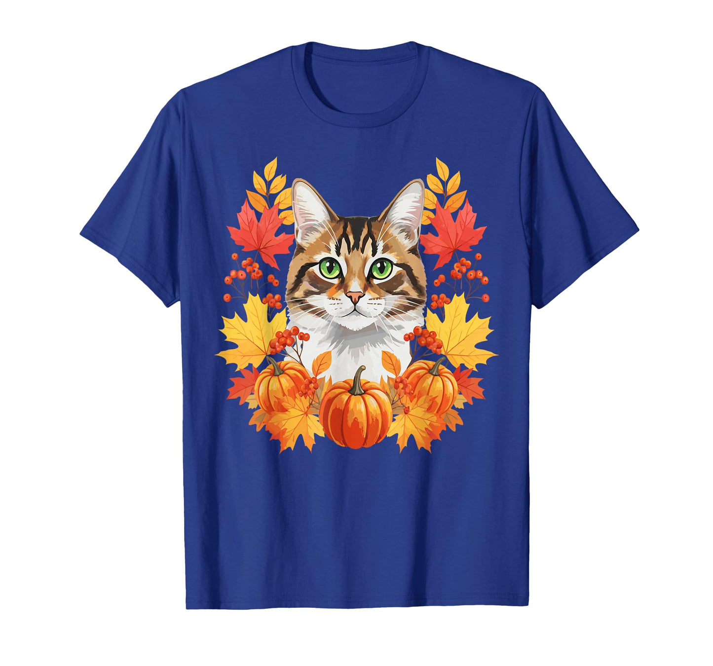 Fall Cat Pumpkin Autumn Leaves Nature T-Shirt