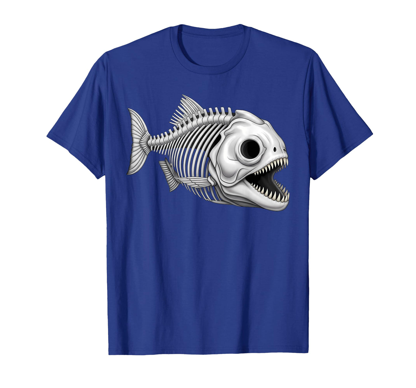 Piranha Skeleton Illustration Scary Fish Skull Design T-Shirt
