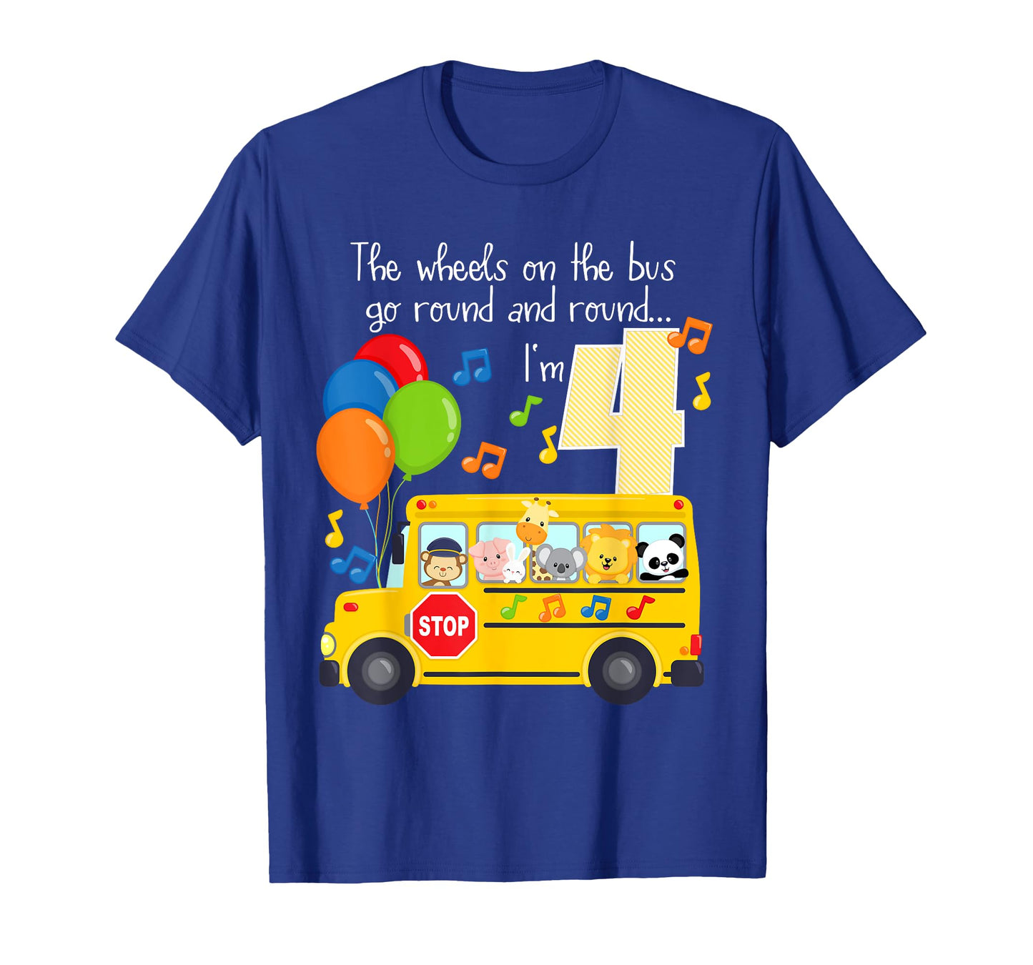 The Wheels On The Bus 4th Birthday 4 Yrs Old Family Matching T-Shirt