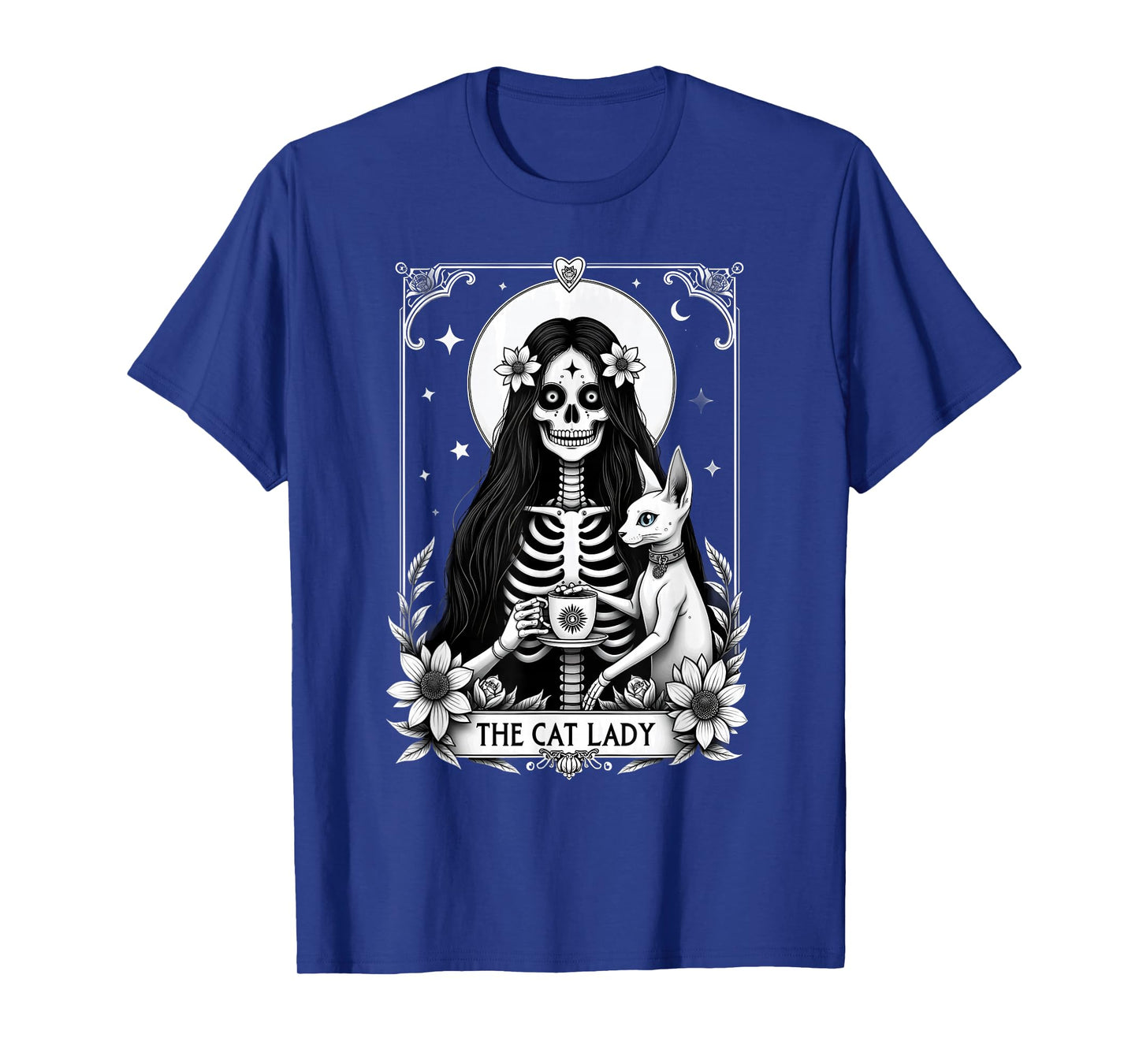 Gothic Tarot Card Cat Lady Skeleton Coffee T-Shirt