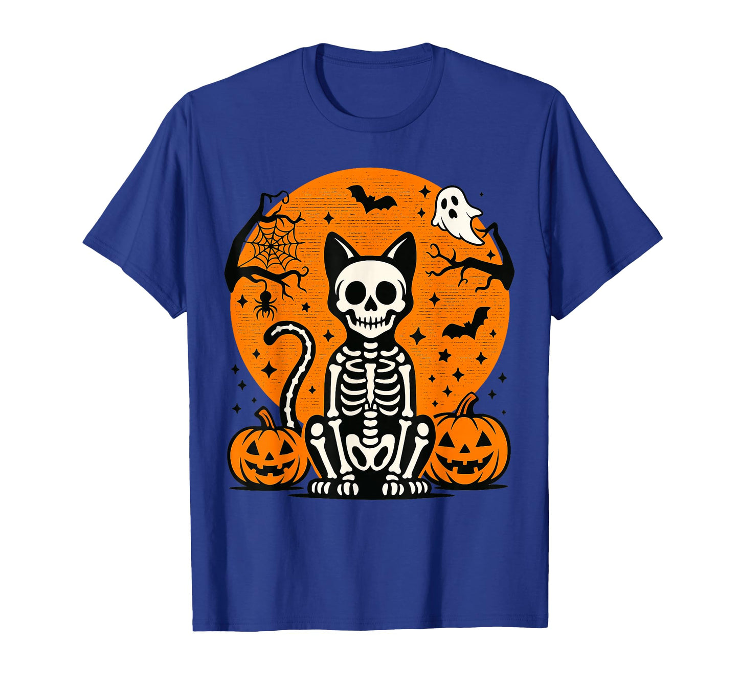 Spooky Cat Skeleton Halloween Retro Moon Costume T-Shirt