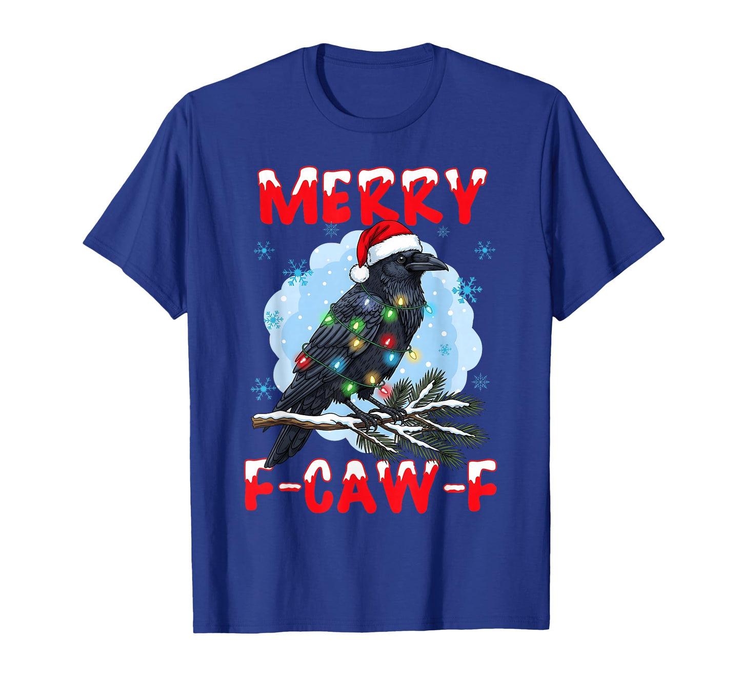 Merry F-Caw-F Crow Christmas Snowflake Xmas Lights Pajama T-Shirt