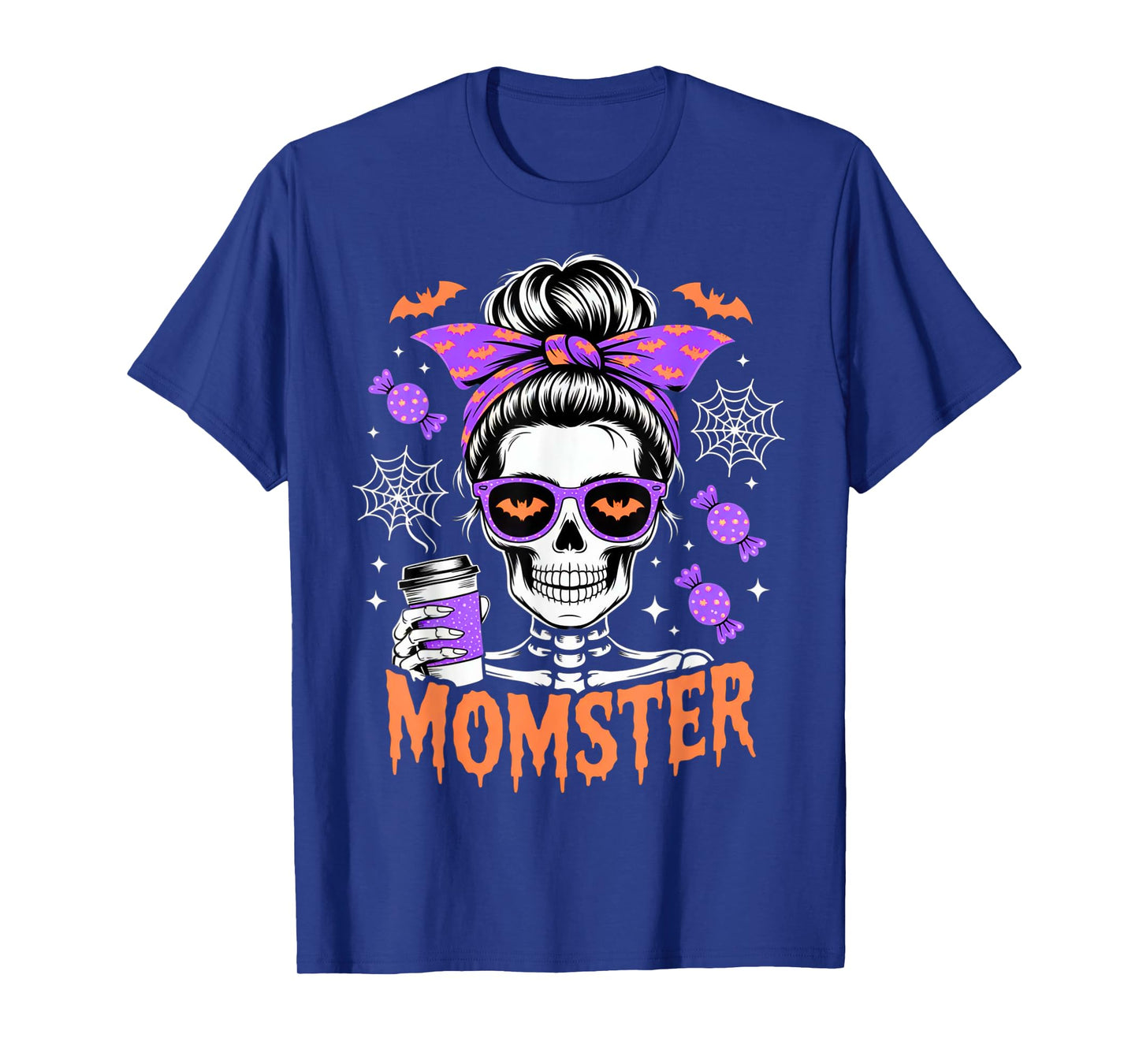 Momster Halloween Costume Skeleton Messy Bun Mother Coffee T-Shirt
