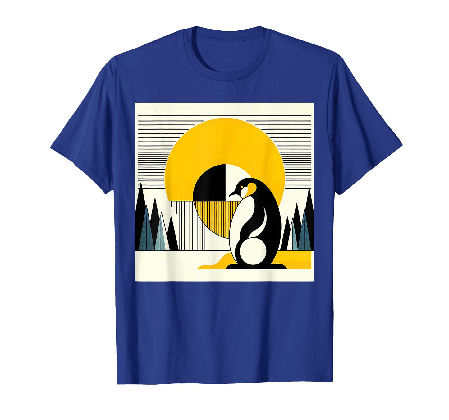 Sunshine Yellow Cream Penguin Forest Abstract Retro Pattern T-Shirt