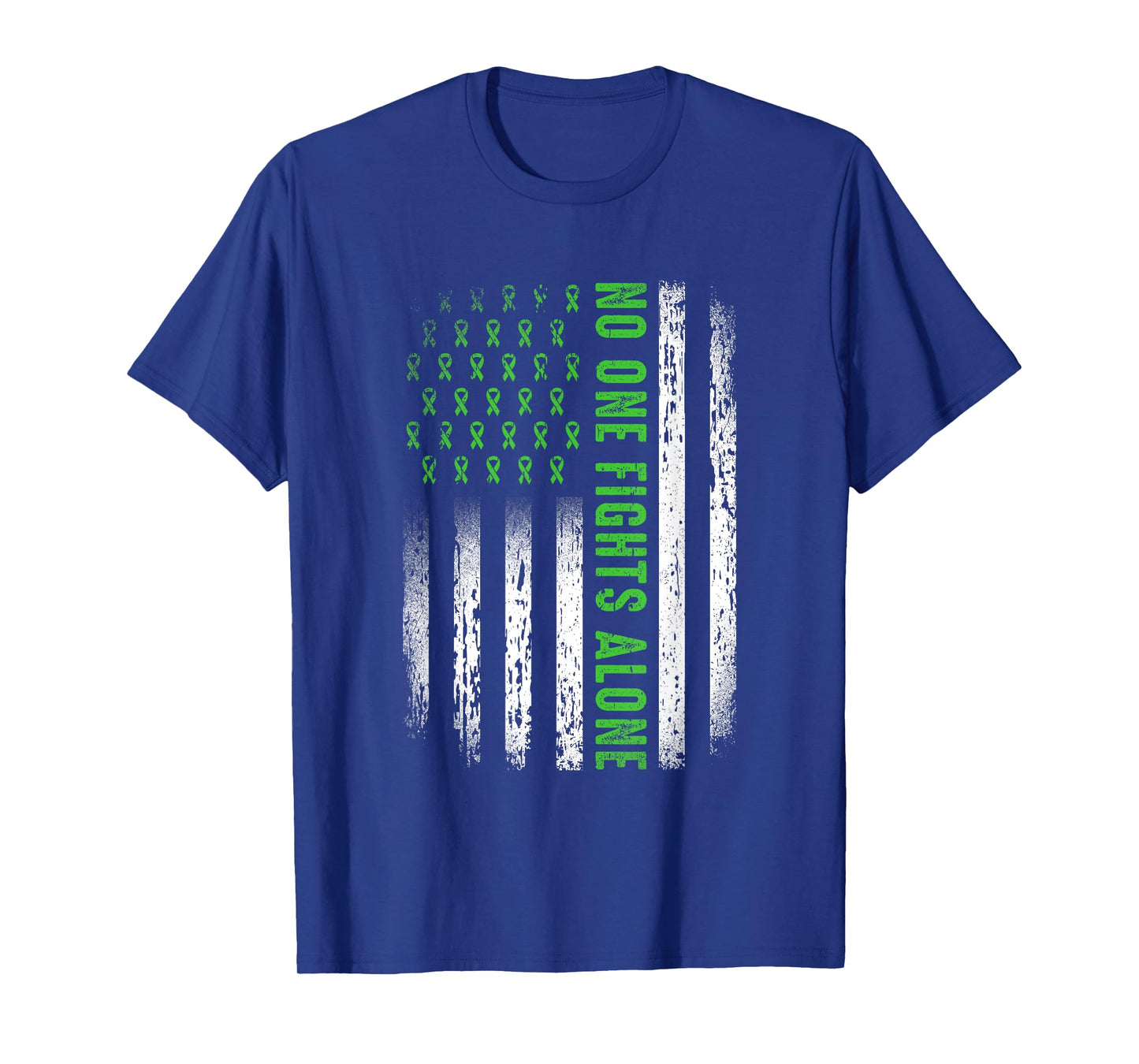 American Flag No One Fights Mental Health Alone Green Ribbon T-Shirt