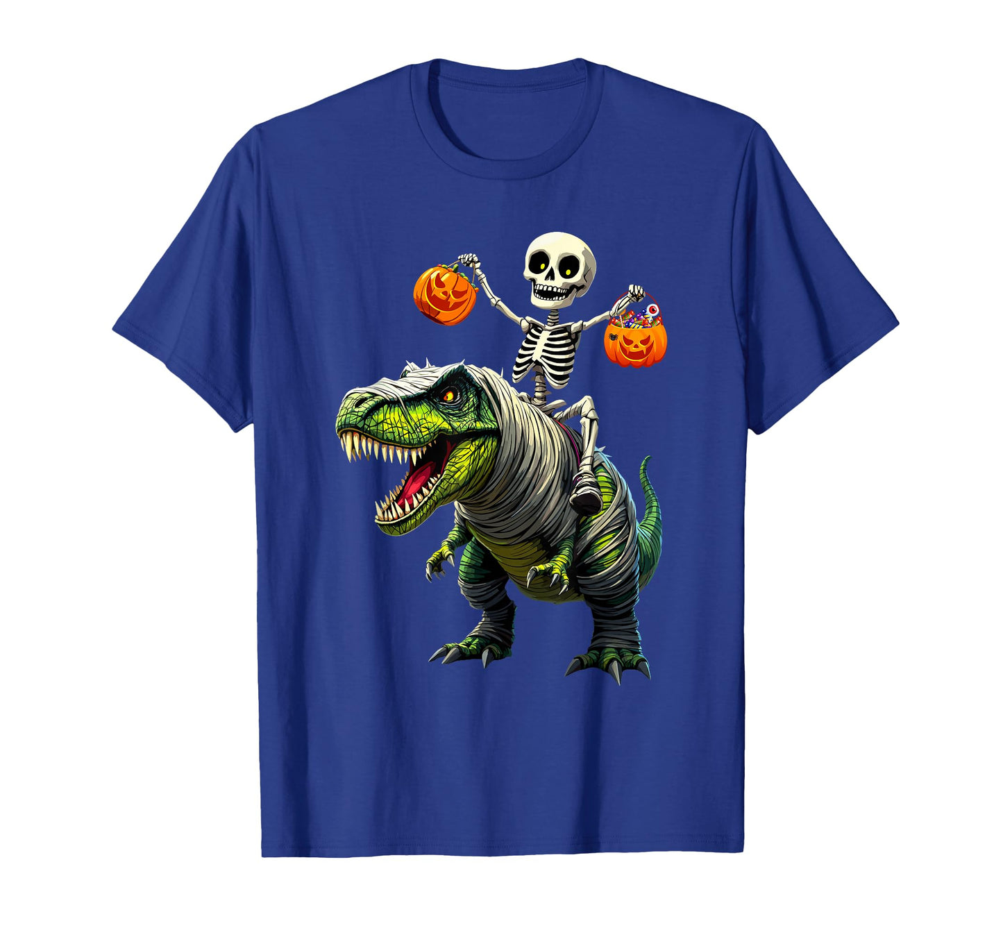 Funny Skeleton Riding Mummy Dinosaur T rex Halloween T-Shirt