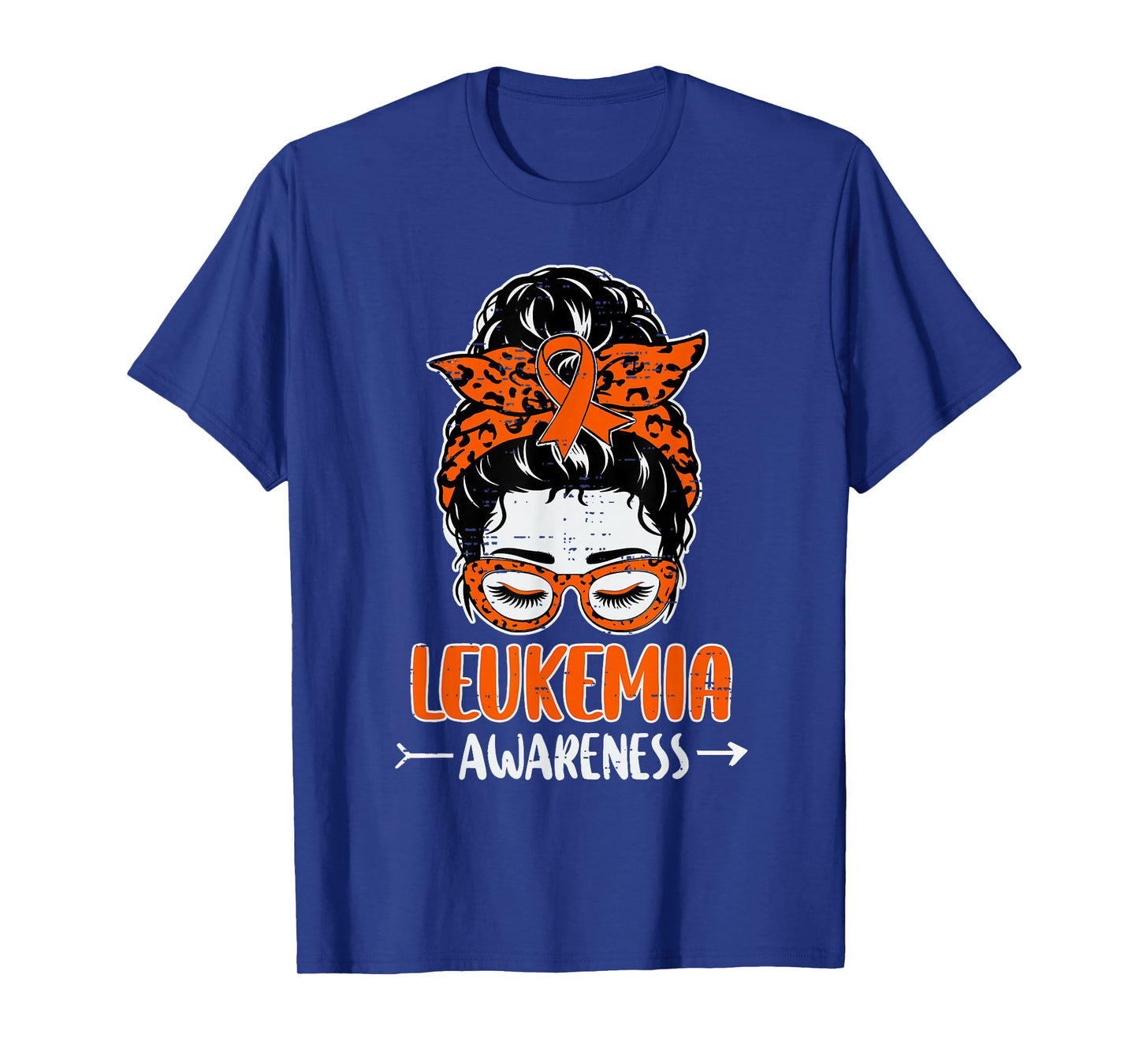 Leukemia Awareness Messy Bun Hair Ribbon Orange Womens Girl T-Shirt