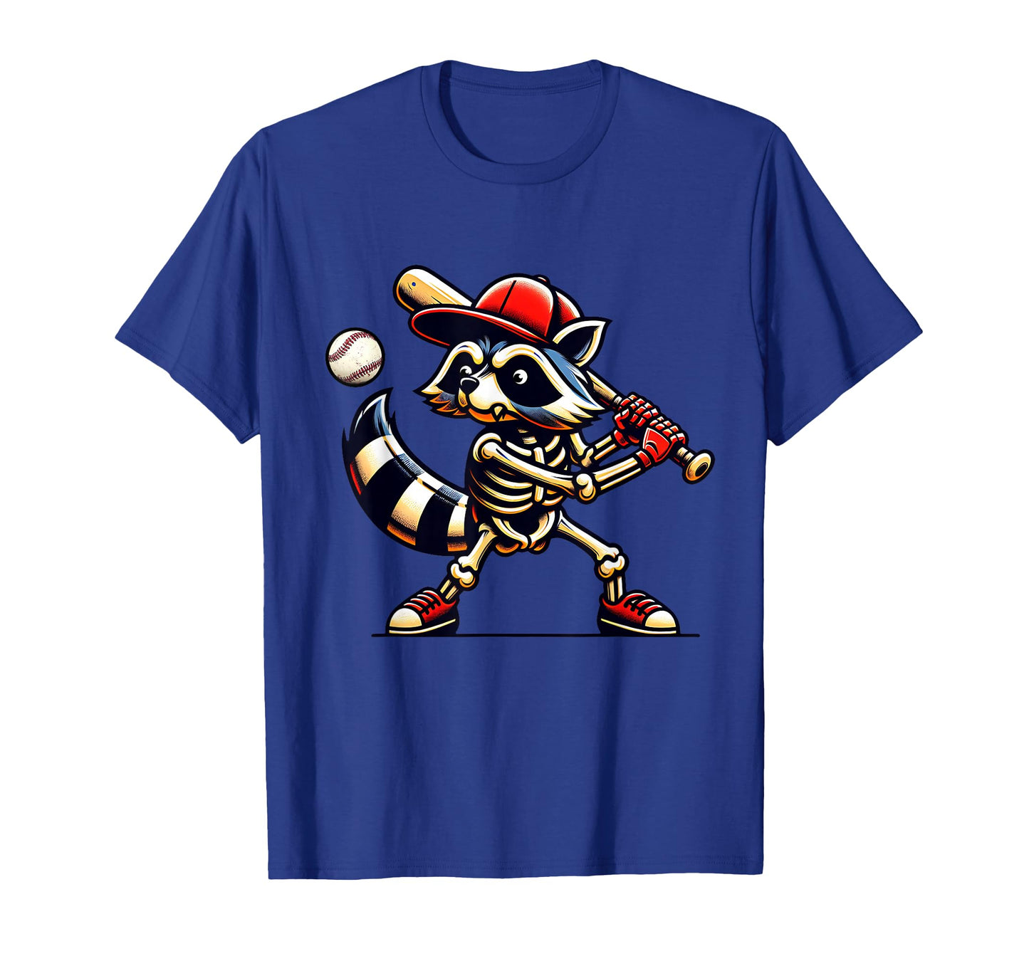 Raccoon Skeleton Baseball Halloween Boys Slugger Trash Panda T-Shirt