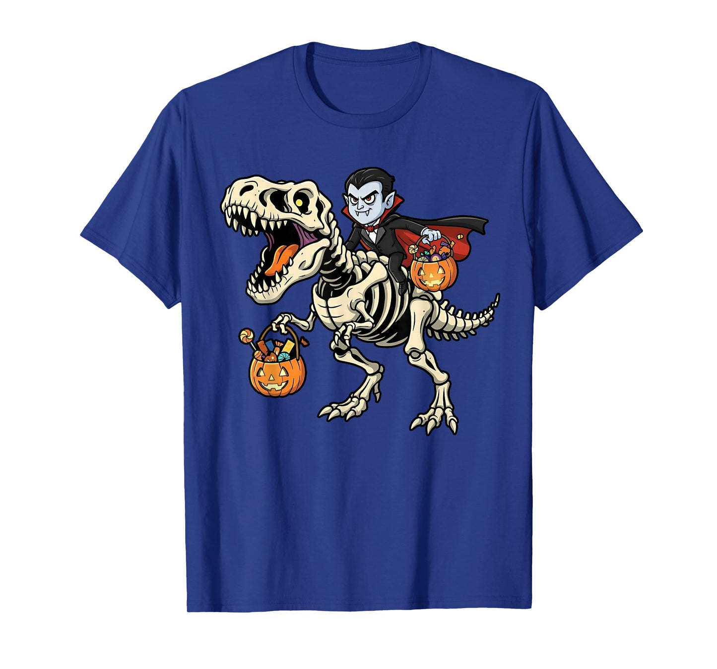 Vampire Riding Skeleton T-Rex Funny Halloween Dinosaur T-Shirt