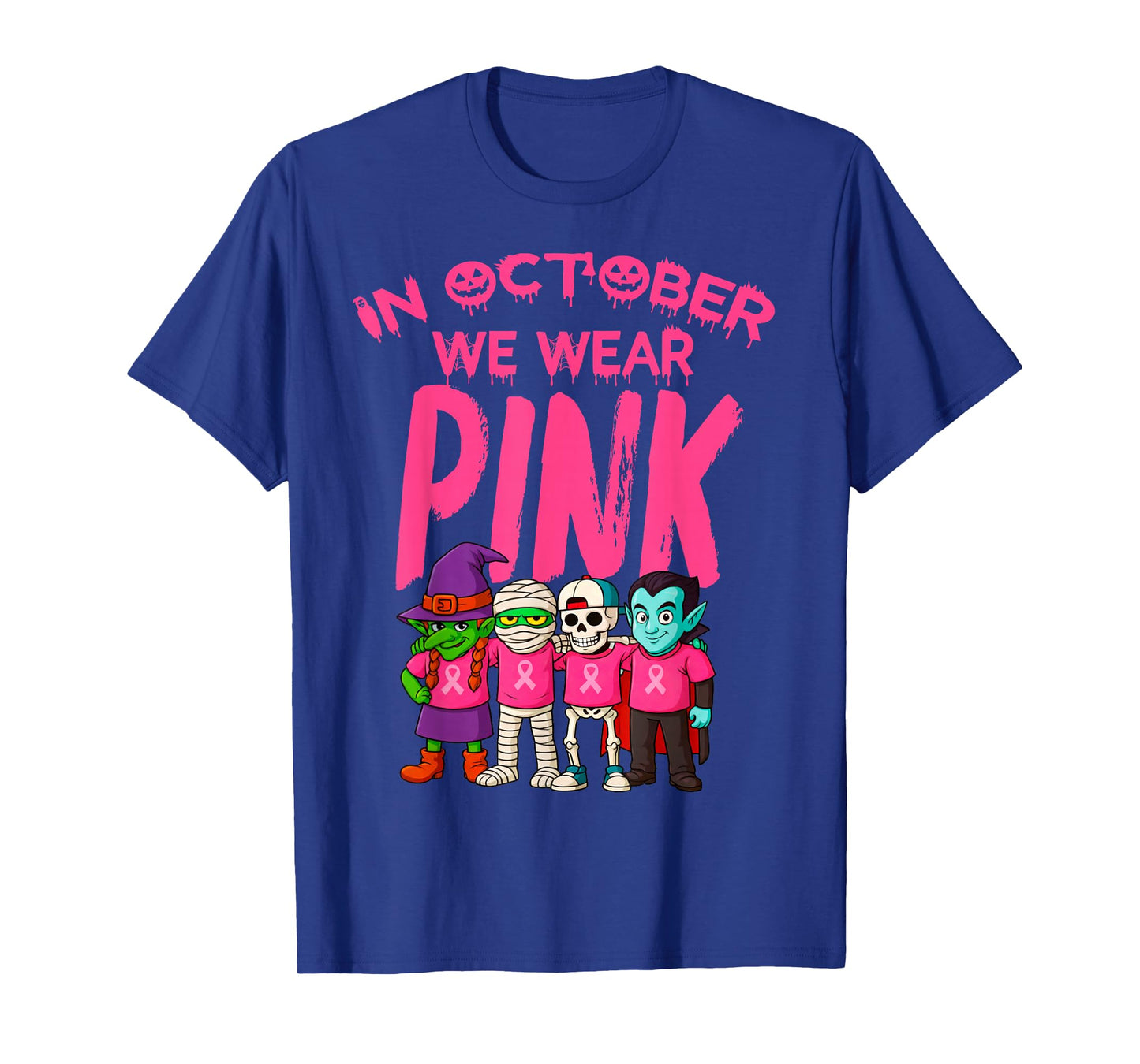 Support Squad Breast Cancer Witch Mummy Skeleton Wear Pink T-Shirt