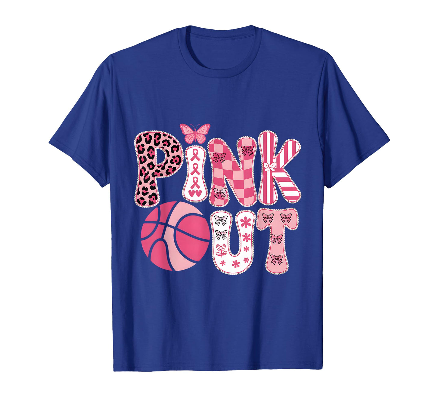 Pink Out Breast Cancer Awareness Basketball Ribbon T-Shirt