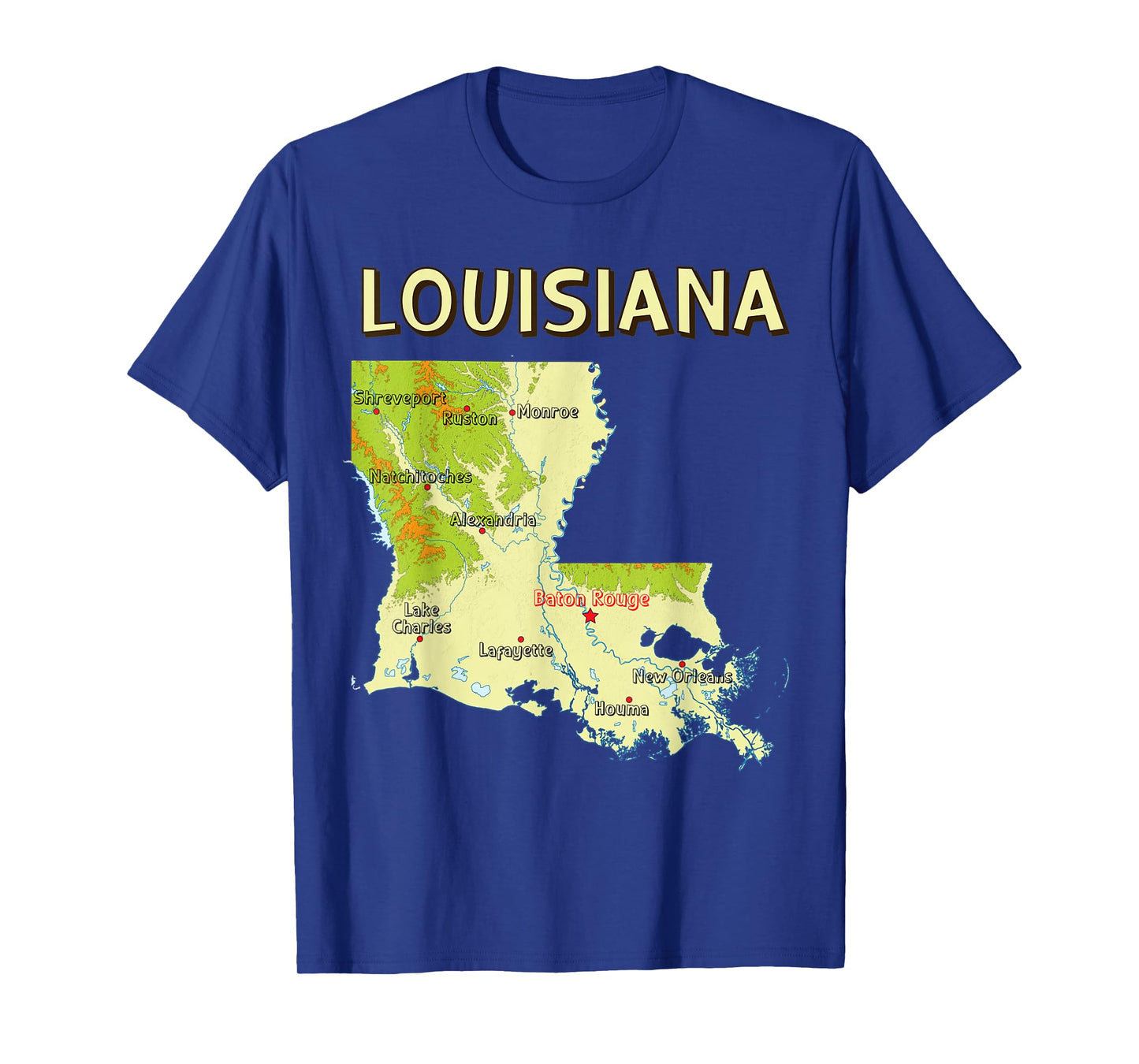 Topographic Map of Louisiana, shaded relief map, USA T-Shirt