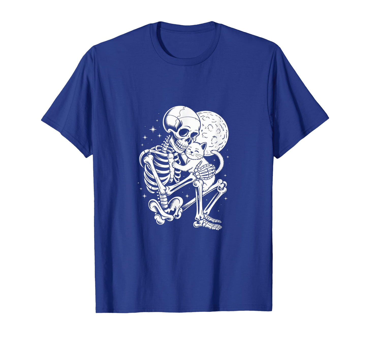 Skeleton Hugging Cat Halloween Night Fun for Cat Lovers T-Shirt