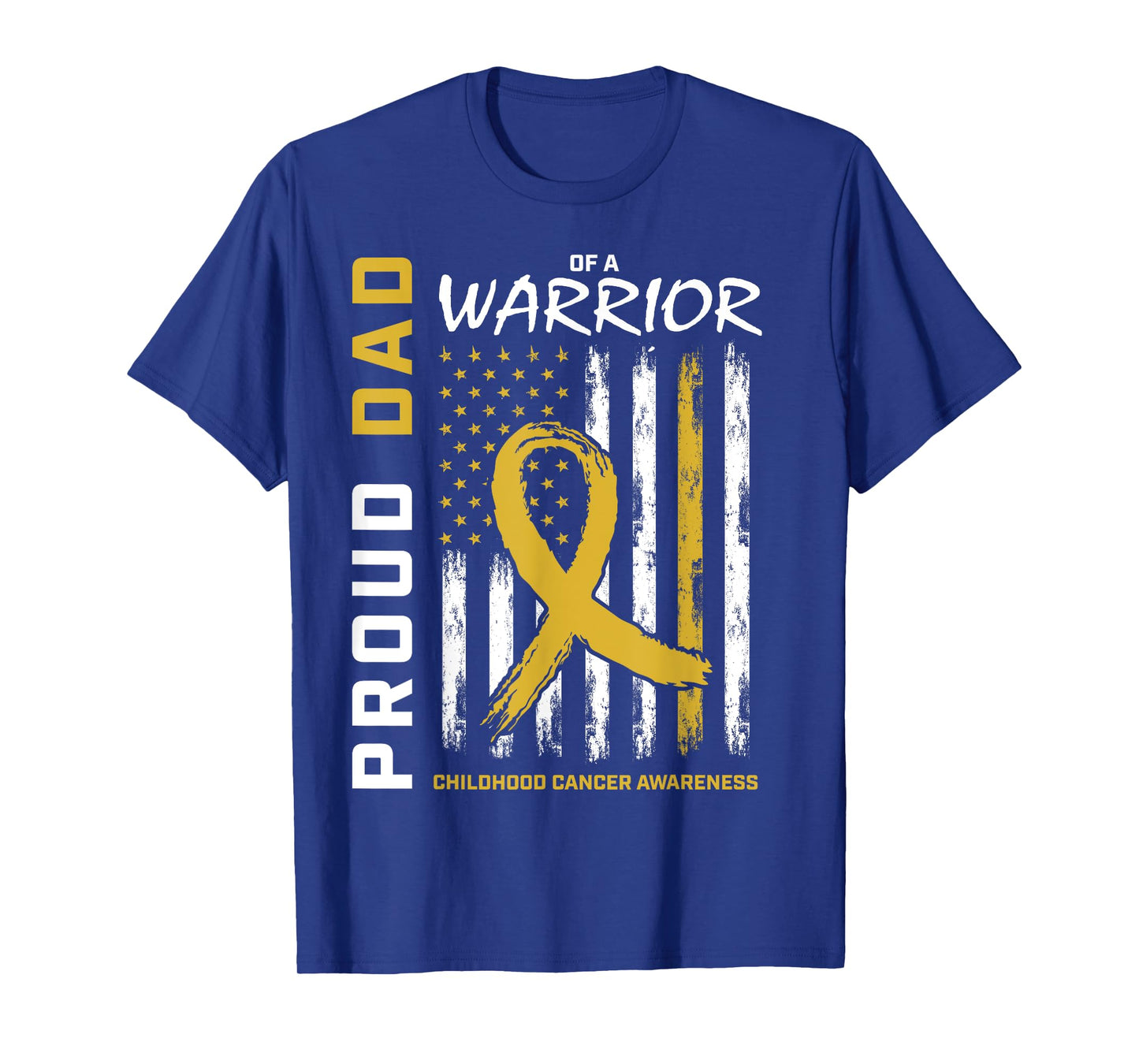 Gold Proud Dad Childhood Cancer Awareness Men American Flag T-Shirt