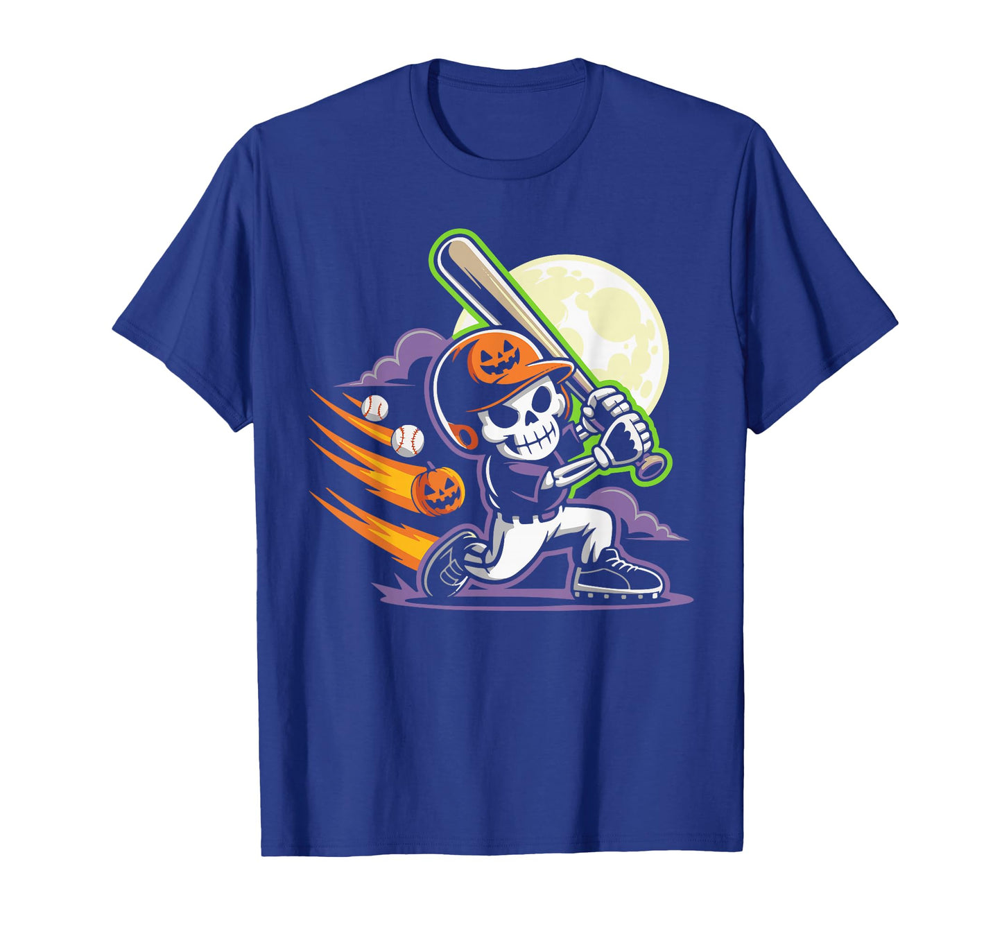 Spooky Season Skeleton Baseball Player Halloween Moon Men T-Shirt