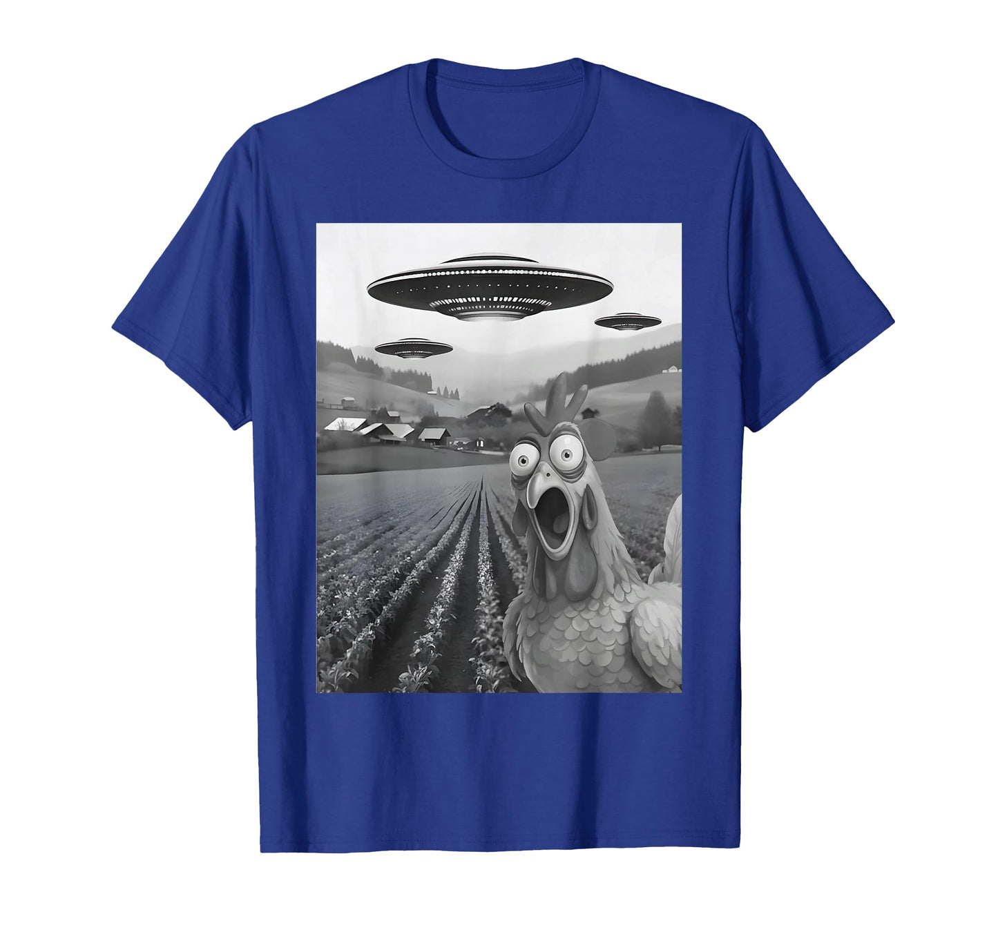 F-CAW-F Funny Chicken Selfie with UFOs Aliens Rooster Meme T-Shirt