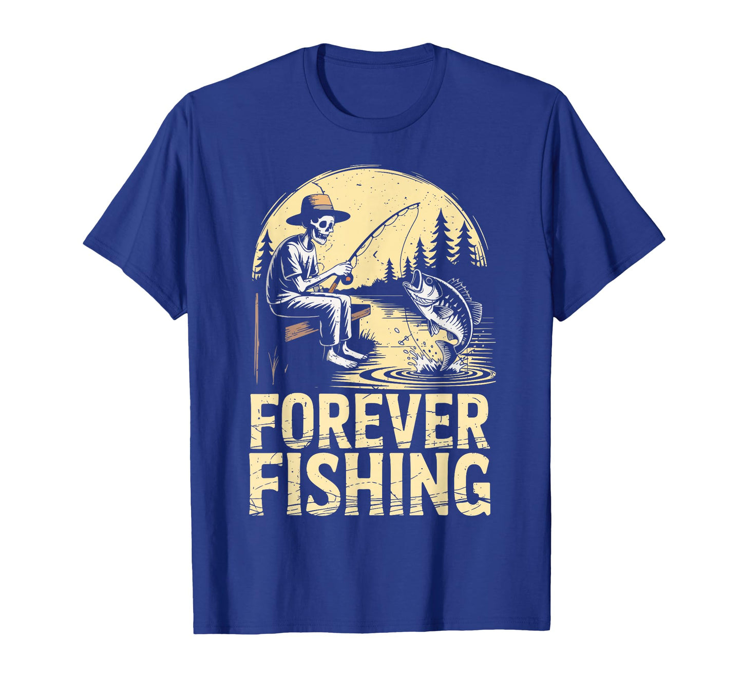 Skeleton Forever Fishing Halloween Bass Fish Funny Fisherman T-Shirt