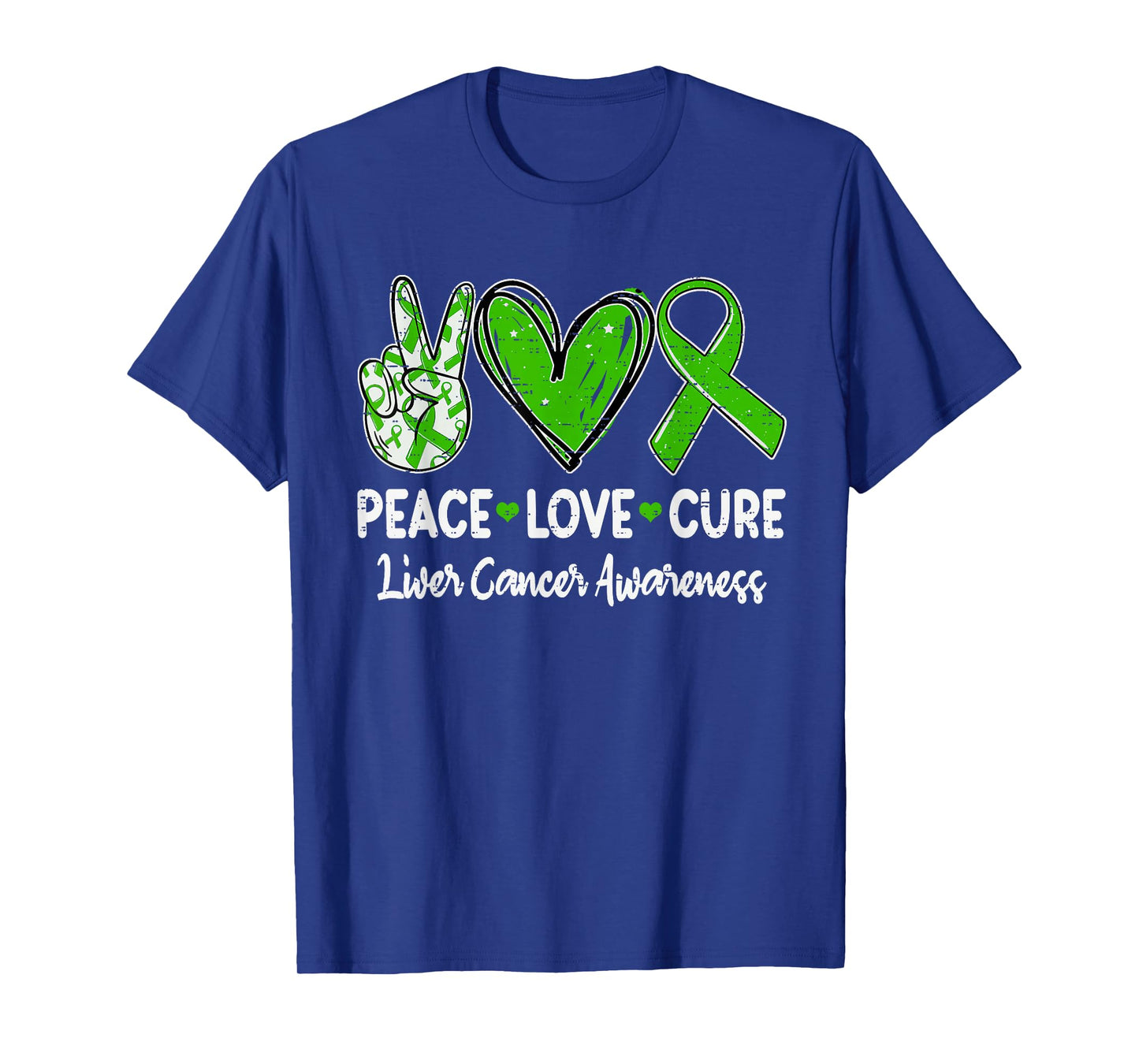 Peace Love Cure Liver Cancer Awareness Ribbon Green Support T-Shirt