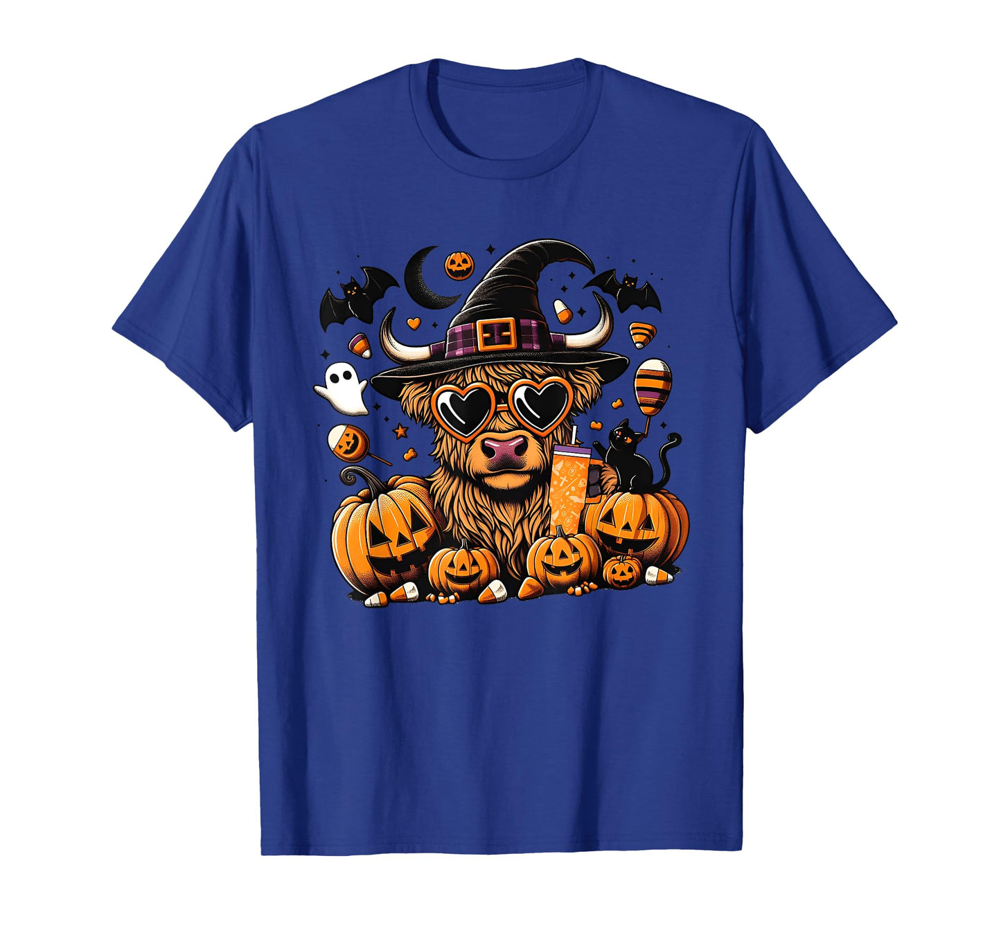 Halloween Highland Cow , Cute Witch Spooky Halloween Cow T-Shirt