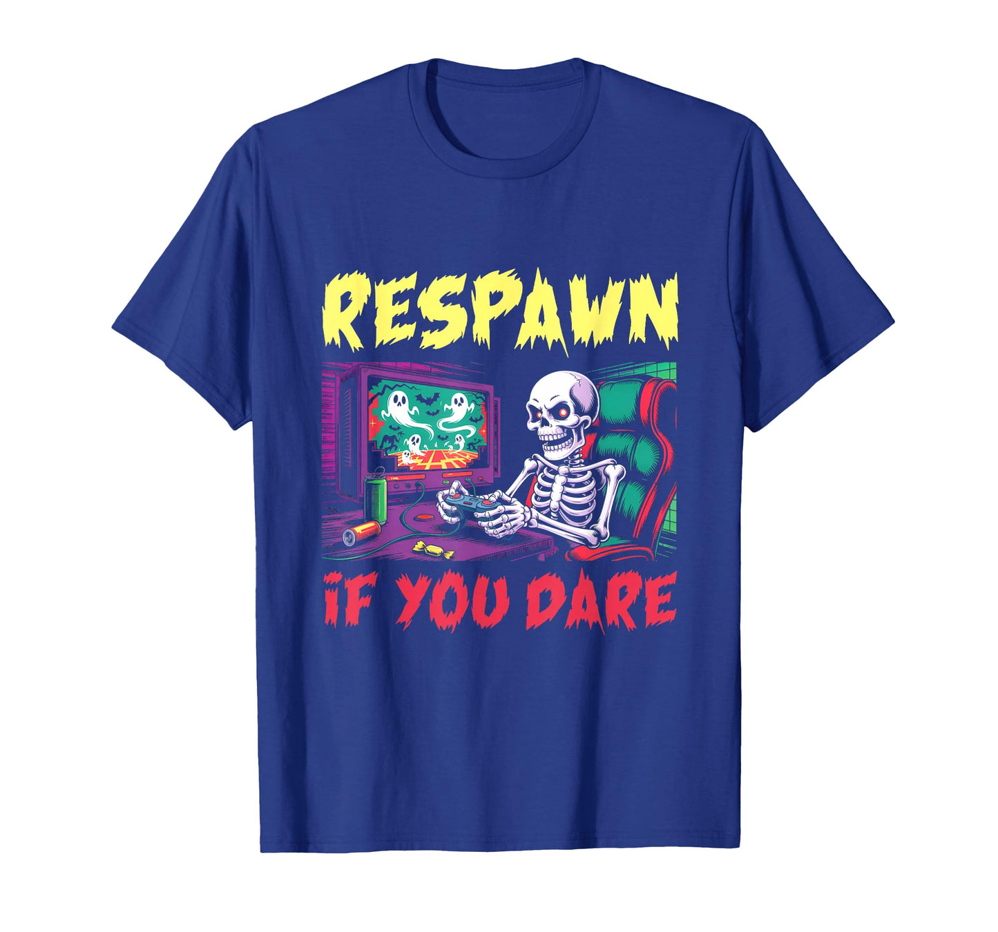 Respawn If You Dare Skeleton Gamer Funny Halloween Gaming T-Shirt