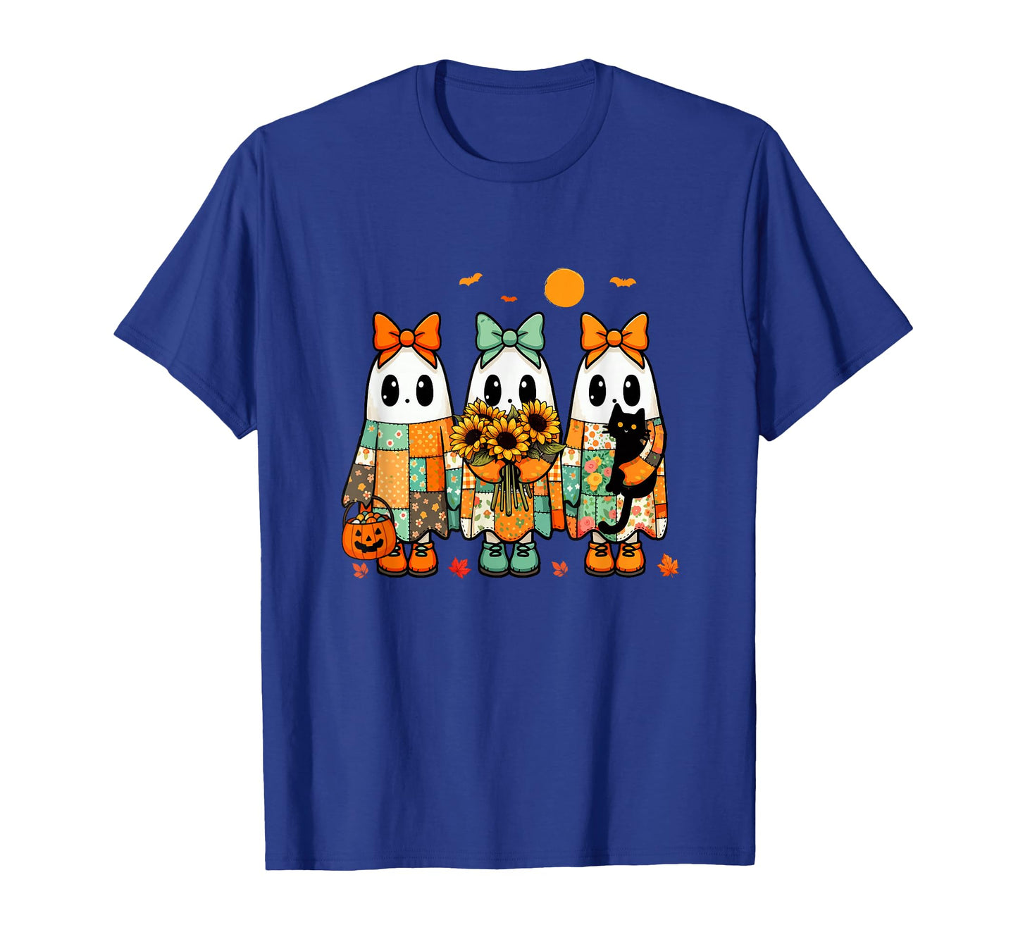 Three Colorful Floral Boos Bow Tie Halloween Girl Women Kids T-Shirt