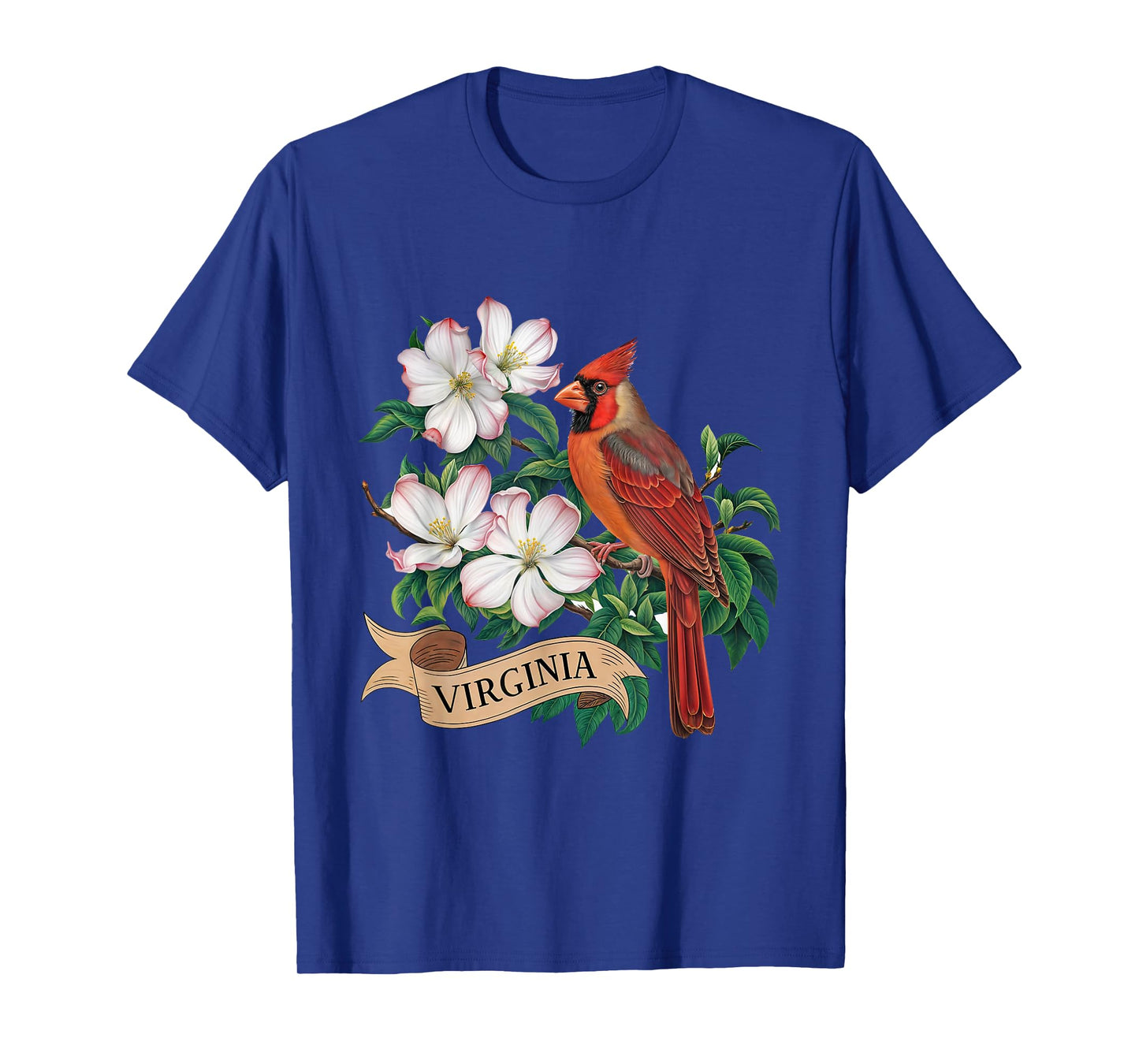 Virginia Cardinal Bird and Flowering Dogwood Flower T-Shirt