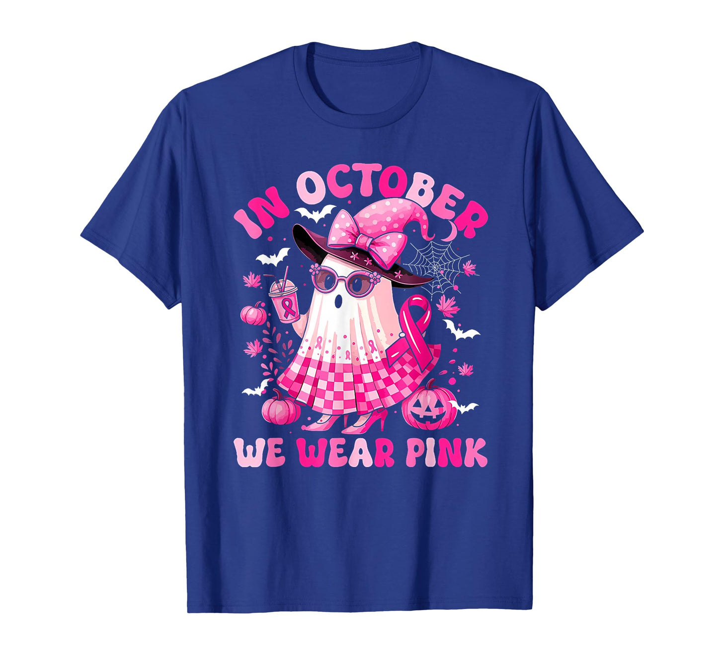 in October We Wear Pink Ghost Coffee Breast Cancer Awareness T-Shirt