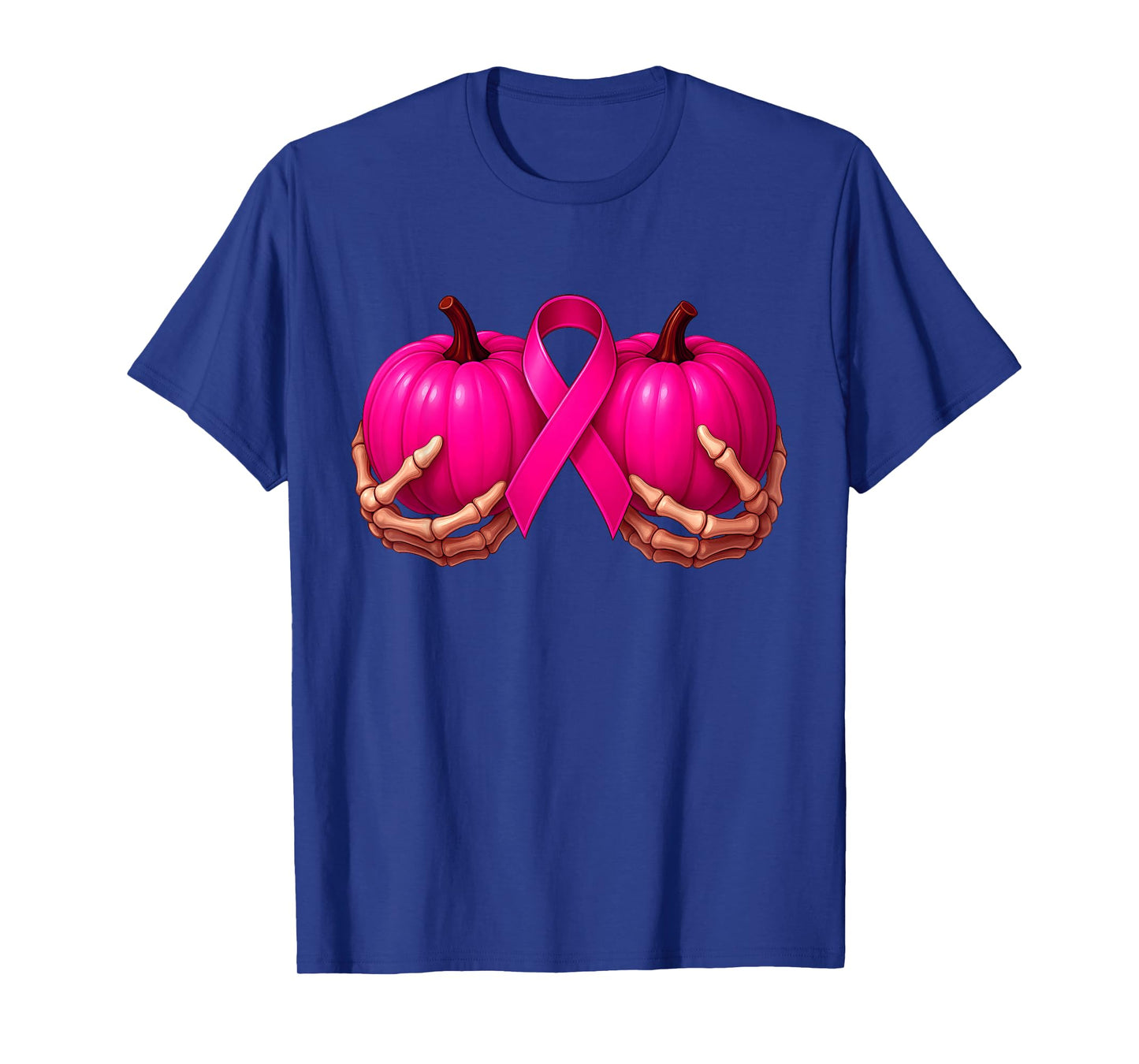 Skeleton Hands Holding Pumpkins Bra Breast Cancer Awareness T-Shirt