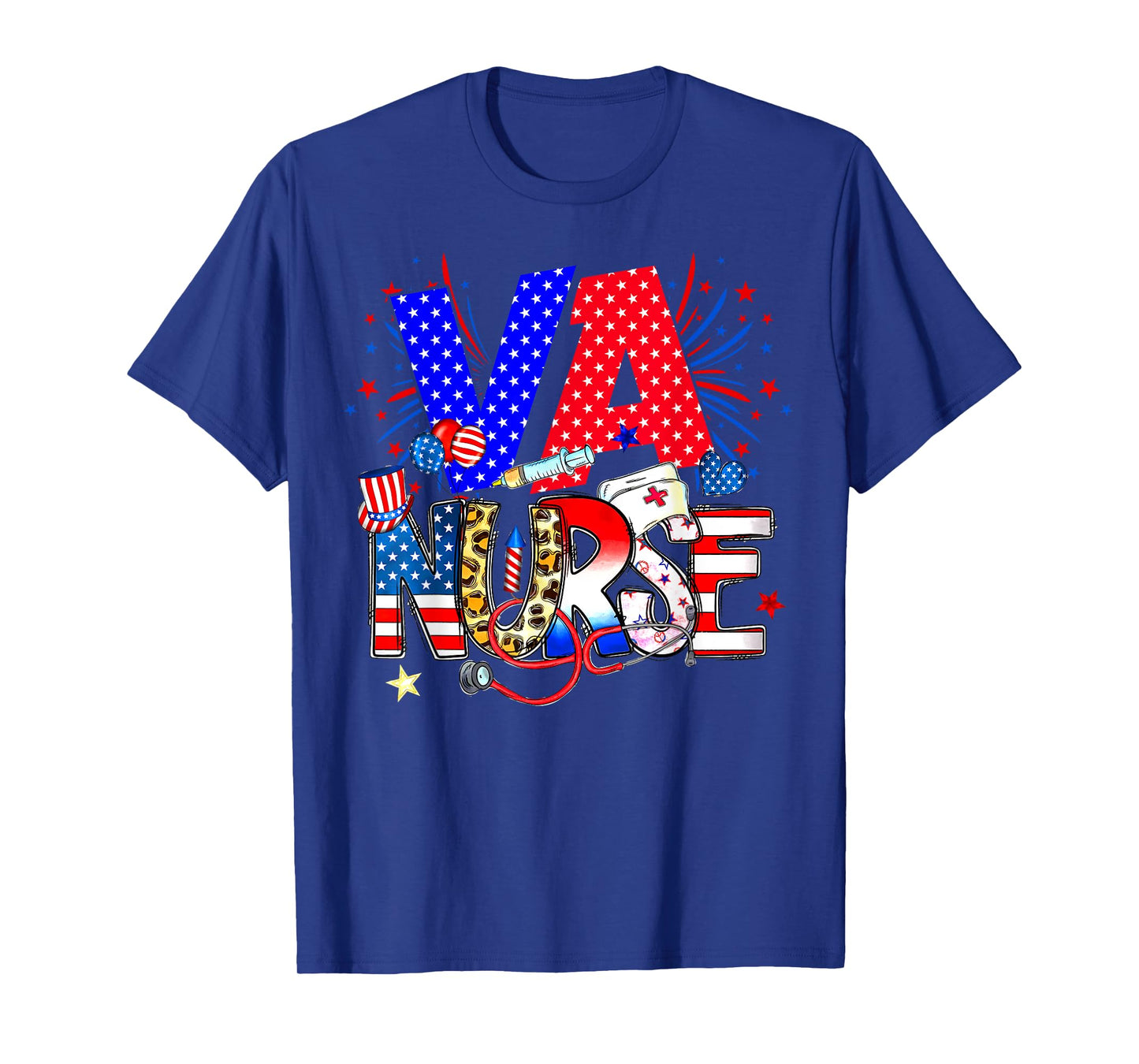 VA Nurse 4th Of July American Flag Stethoscope T-Shirt for Women Kids Men