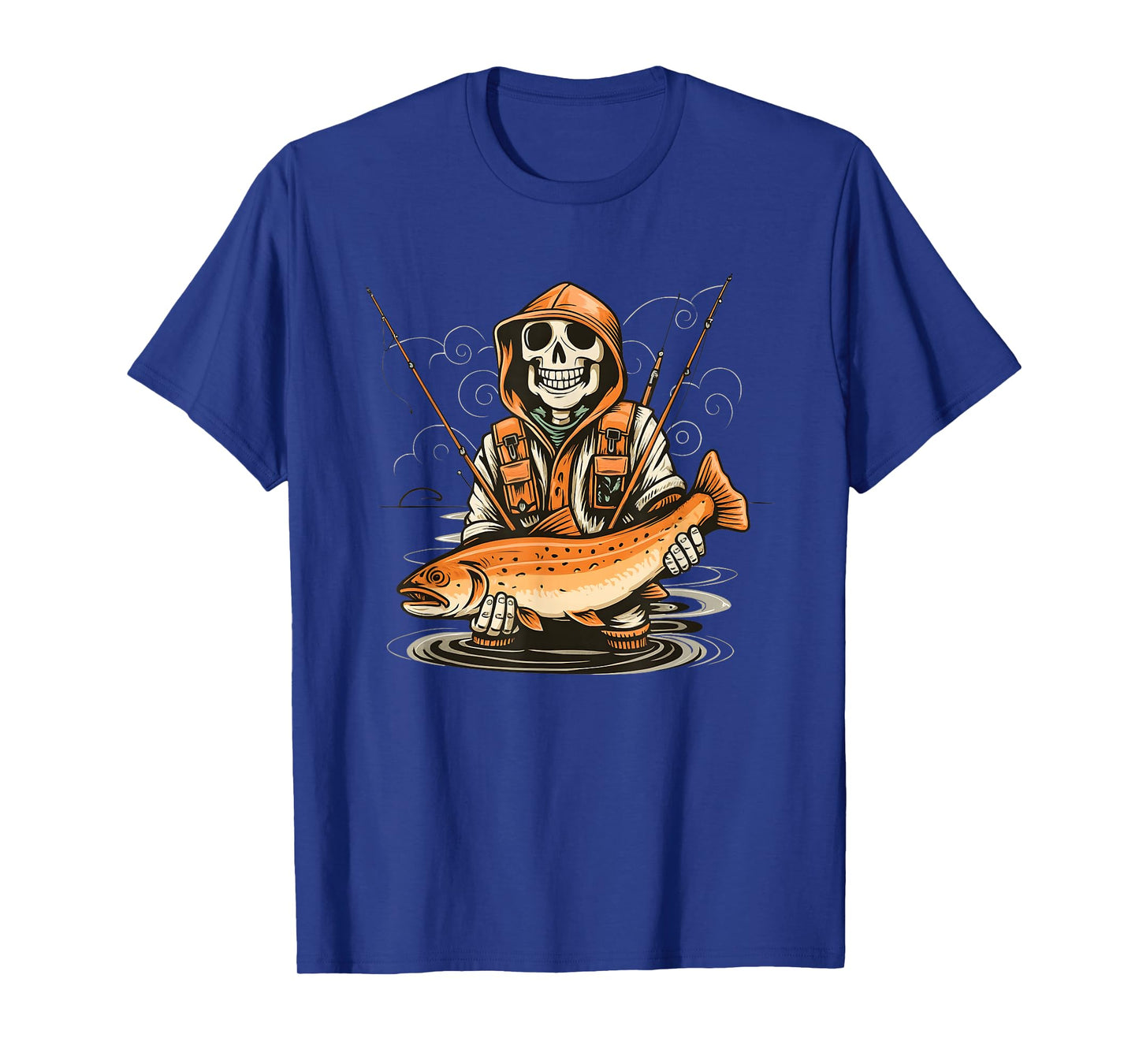 Skeleton Fisherman Holding Big Catch Funny Fishing Halloween T-Shirt