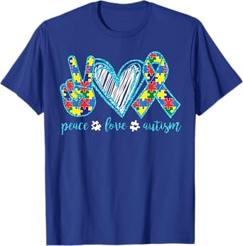 Autism Puzzle Piece Peace Love Autism Awareness T-Shirt