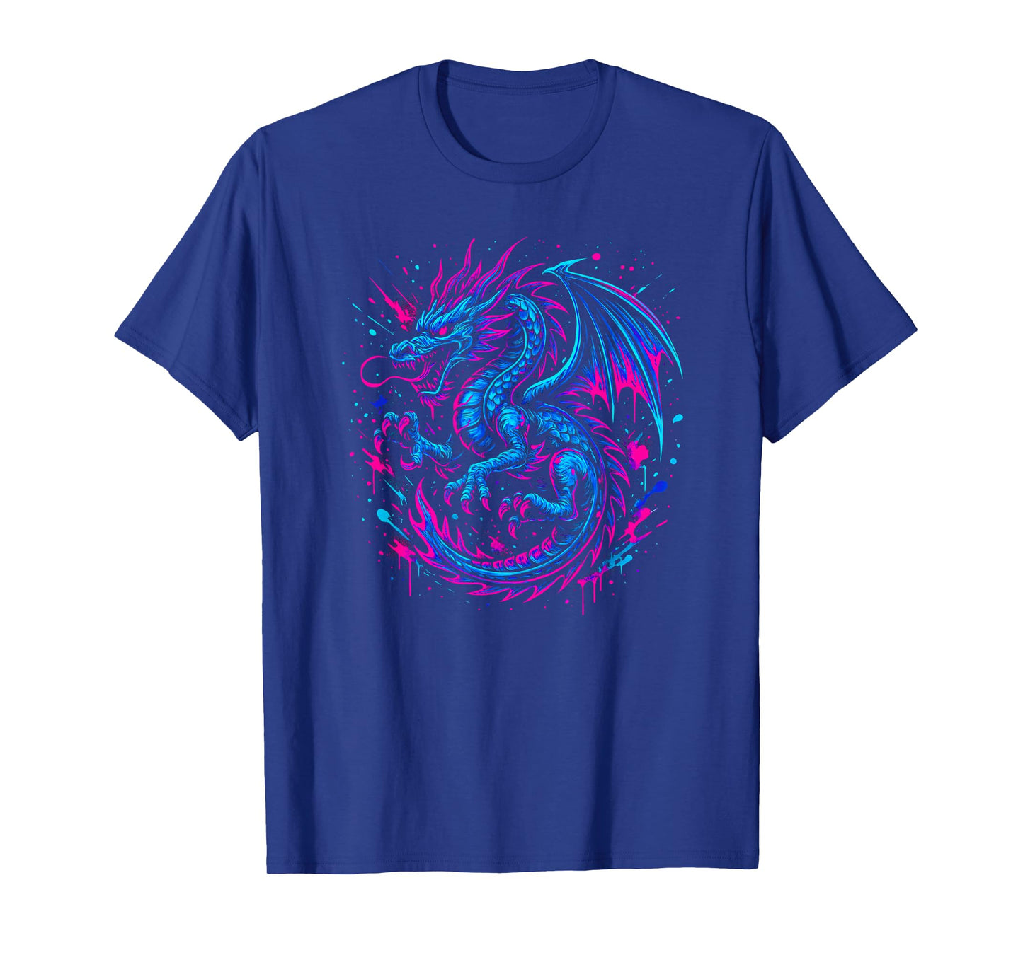 Dragon Vaporwave Paint Splatter - Retro 90s Y2K Aesthetic T-Shirt