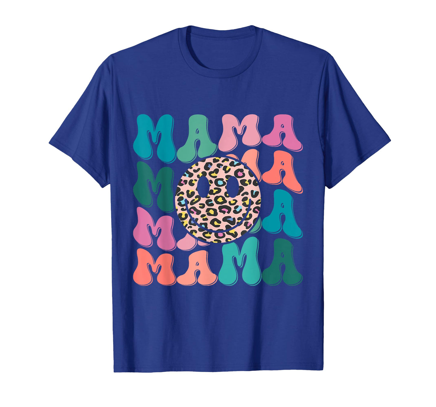 Retro Leopard Mama Groovy Face Trendy New Mom T-Shirt