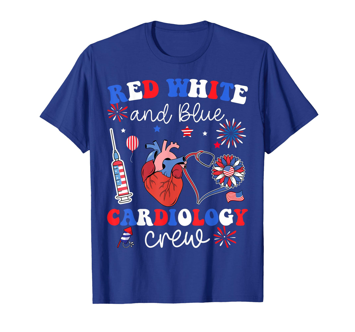 Red White & Blue Cardiology Crew Cardiac Nurse 4th of July T-Shirt