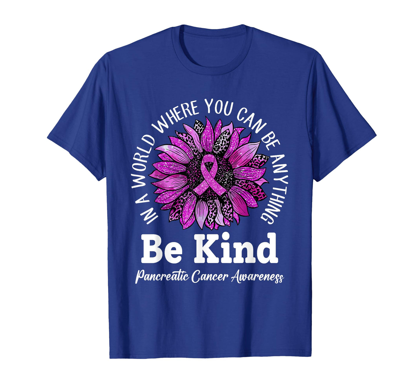 Be Kind Sunflower Ribbon Purple Pancreatic Cancer Awareness T-Shirt