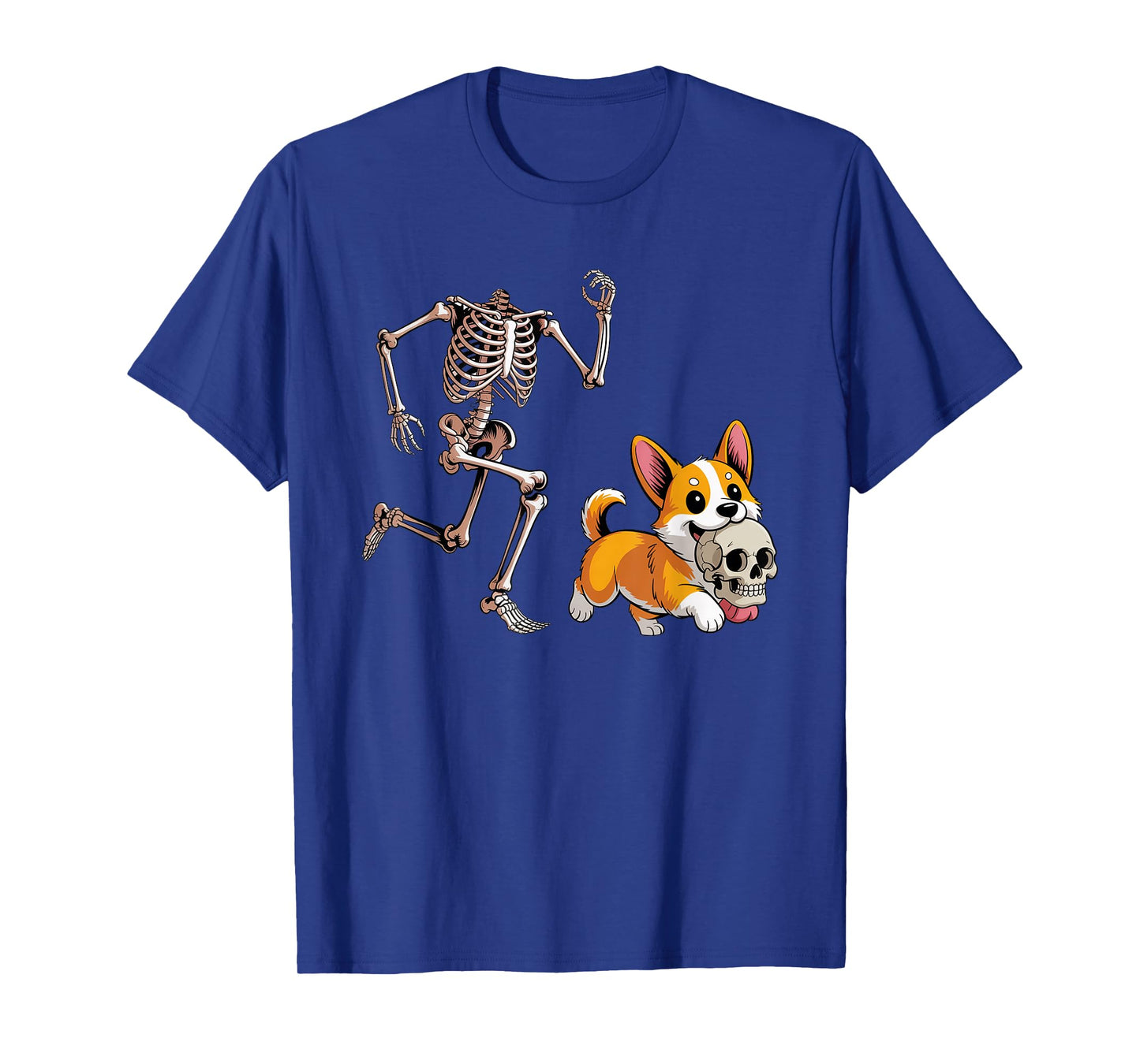 Funny Skeleton Chasing Corgi Halloween Dog Mom Pet Lover T-Shirt