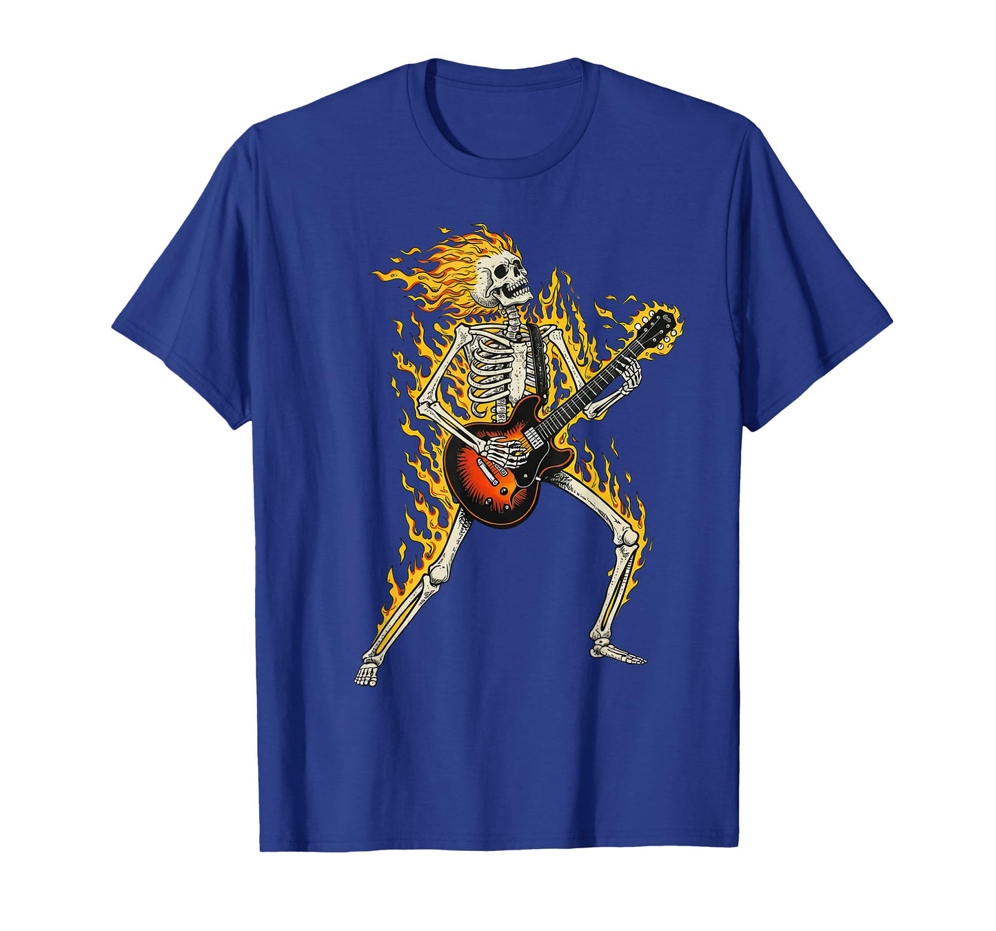 Flaming Skeleton Guitarist Punk Rock Halloween for Men Women T-Shirt