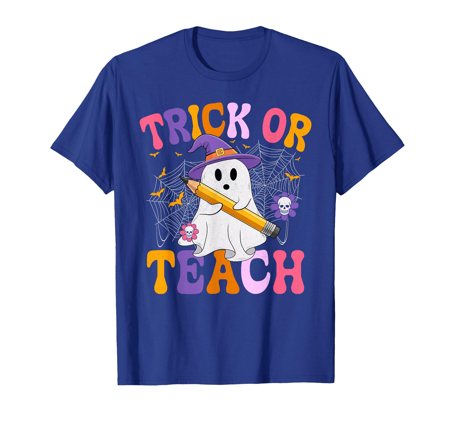 Trick Or Teach Boo Ghost Groovy Teacher Halloween Costume T-Shirt