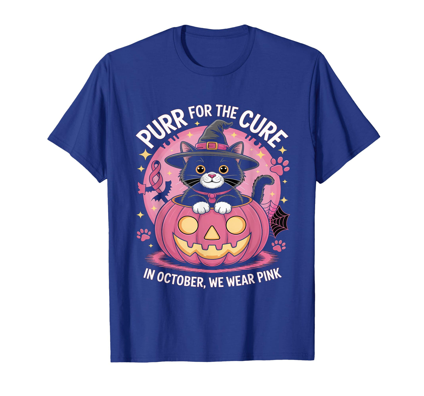 Cute Witch Cat Pink Pumpkin October We Wear Pink T-Shirt