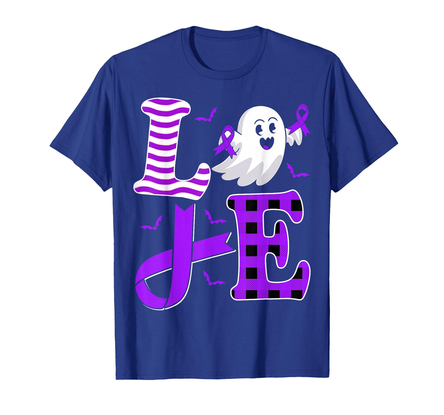 Halloween Pancreatic Cancer Awareness Love Purple Ribbon T-Shirt