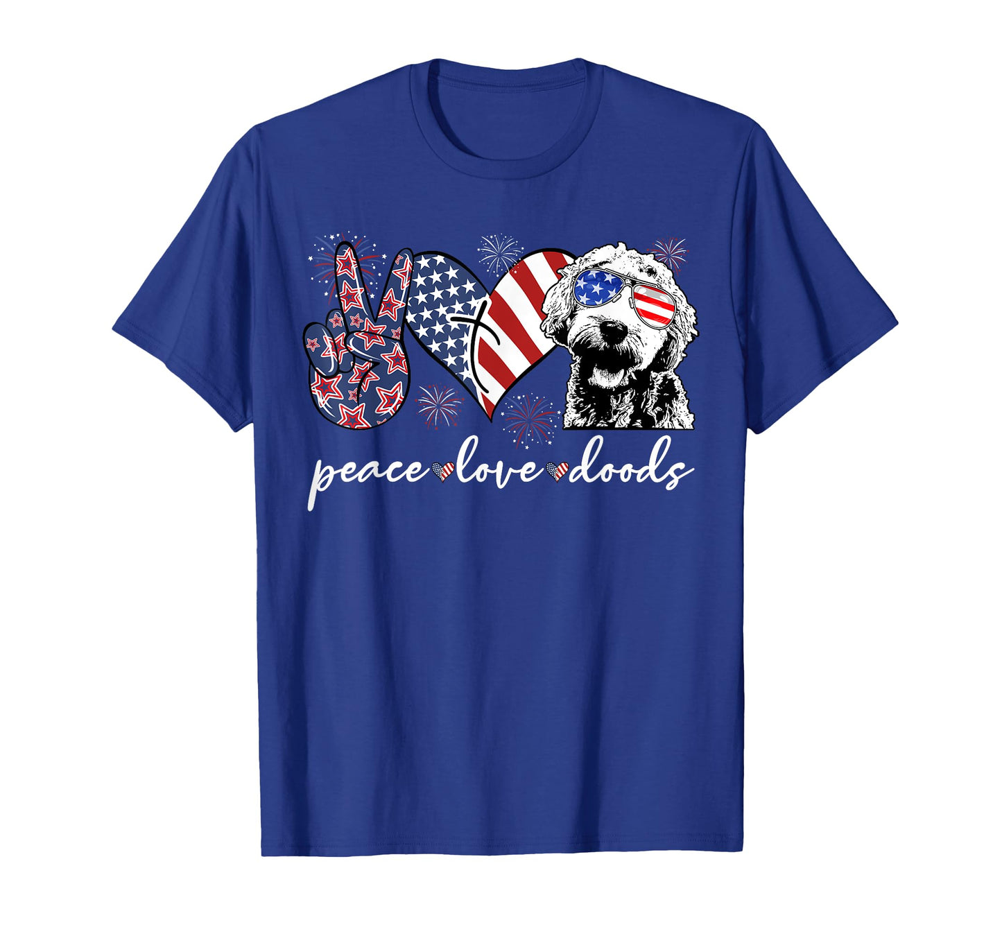 Peace Love Doods Goldendoodle USA Flag Doodle 4th of July T-Shirt for Women Men