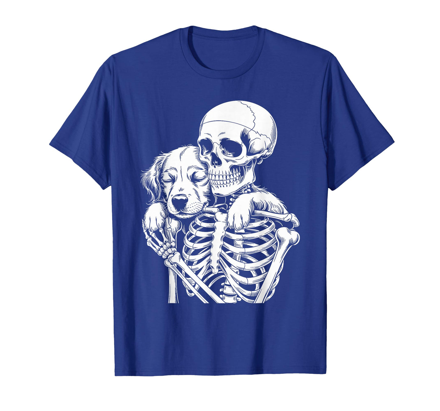 Skeleton Hugging Dog Lover Spooky Season Halloween T-Shirt